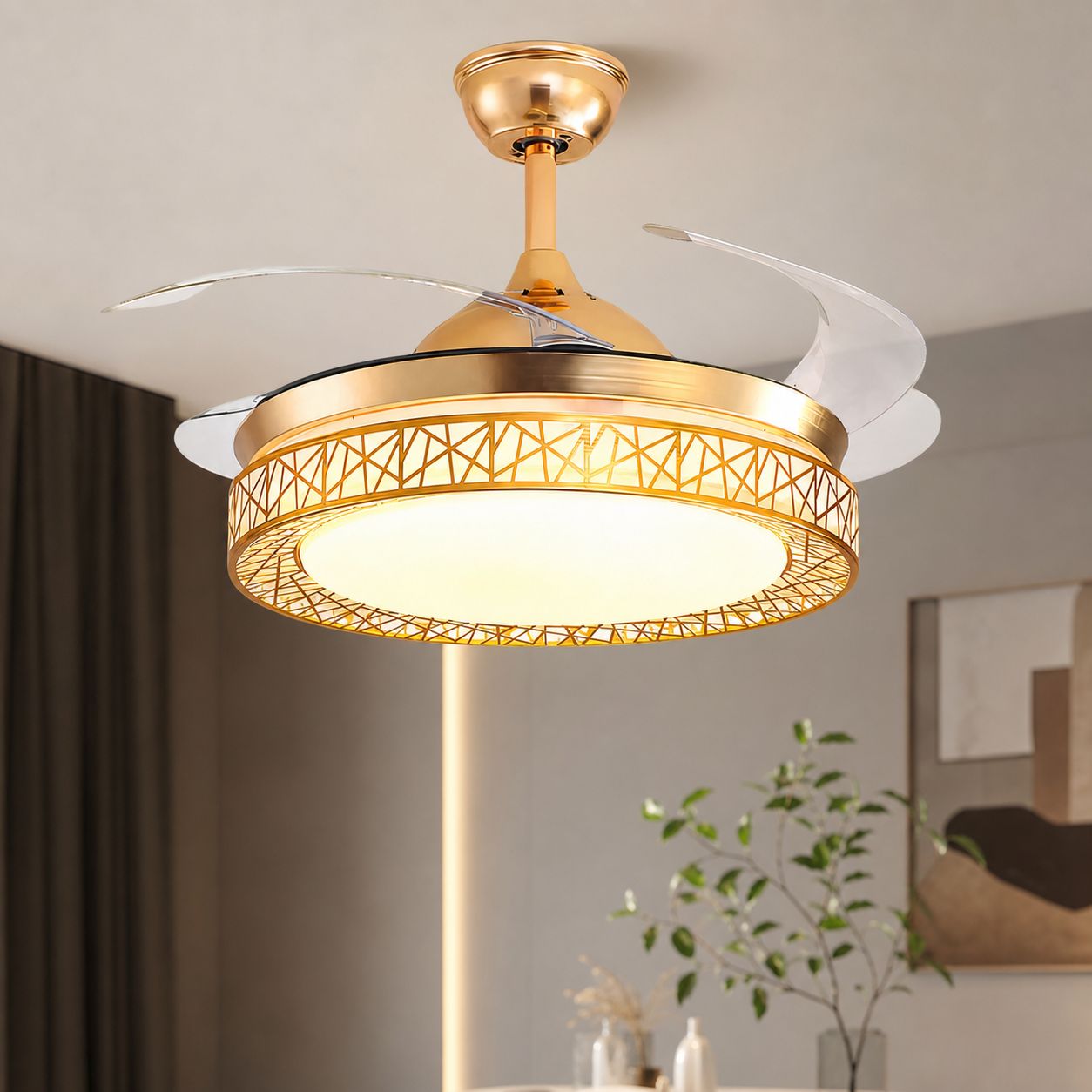 Deckenventilator Mit 72-w-led-beleuchtung, 108 Cm (42 Zoll), Fernbedienung, Einstellbarer Helligkeit Und Farbtemperatur, Abs-acryl, Gold