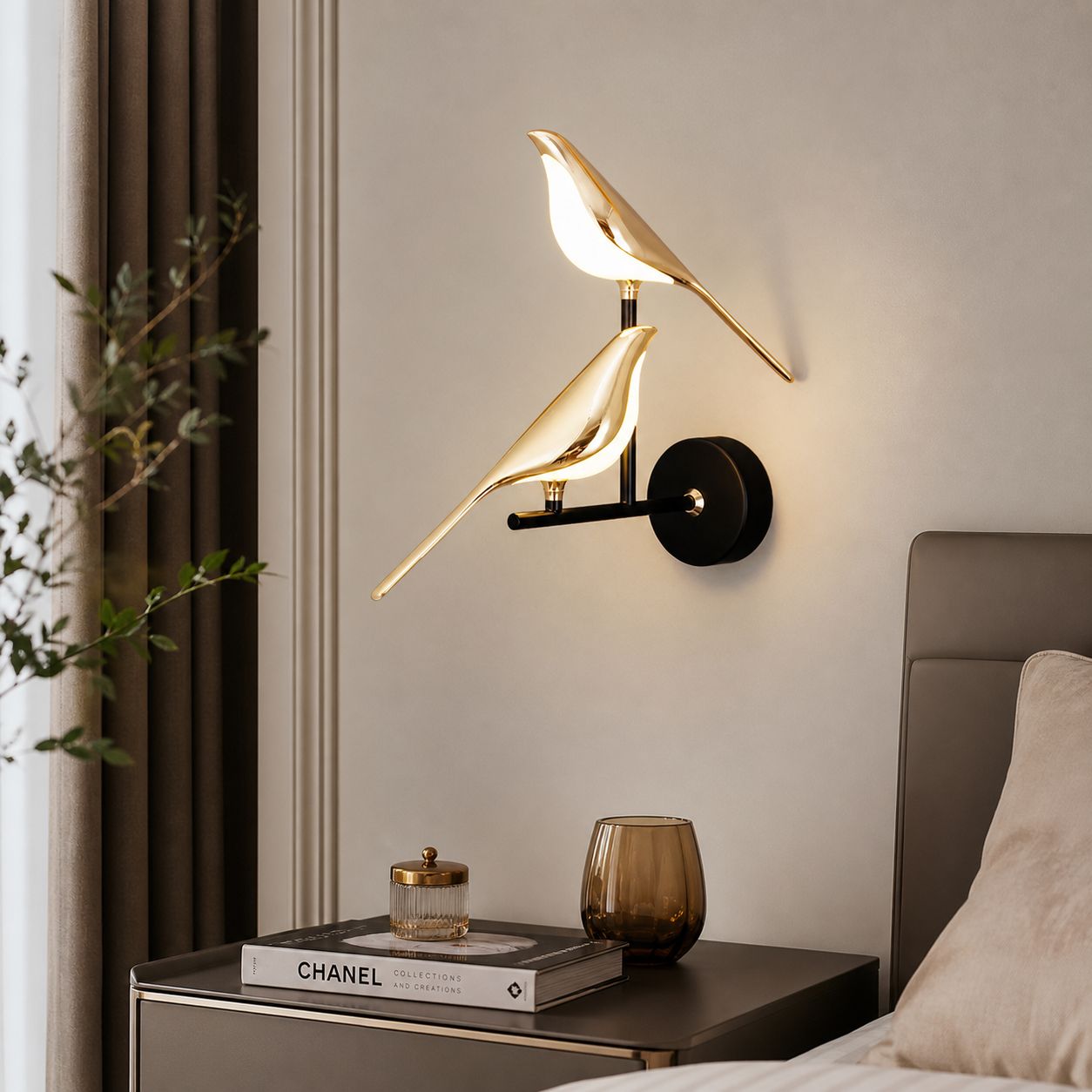 Pie-doppelwandleuchte, 20 W Verstellbare Led, Goldfarbenes Spiegeldesign Aus Zinklegierung Und Acryl Fürs Schlafzimmer