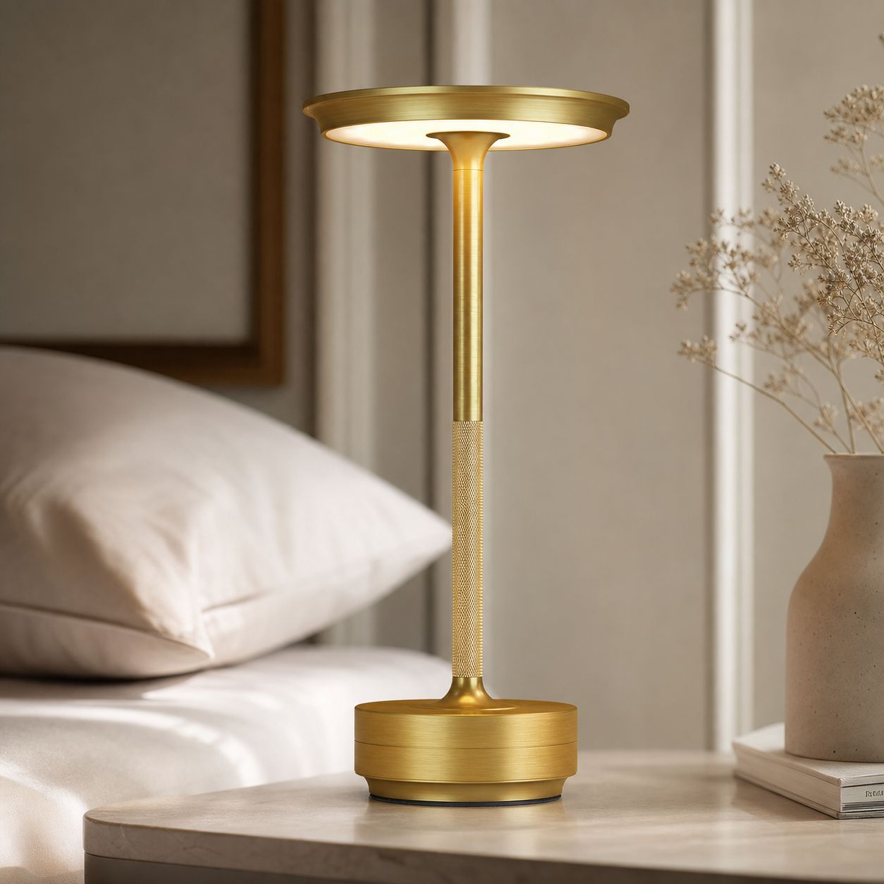 Wiederaufladbare Led-touch-tischleuchte Mit 3 Farben, Goldfarbenem Aluminium, 2000-mah-akku, Usb-c-anschluss, 28 Cm Höhe Für Stimmungsvolle Beleuchtung