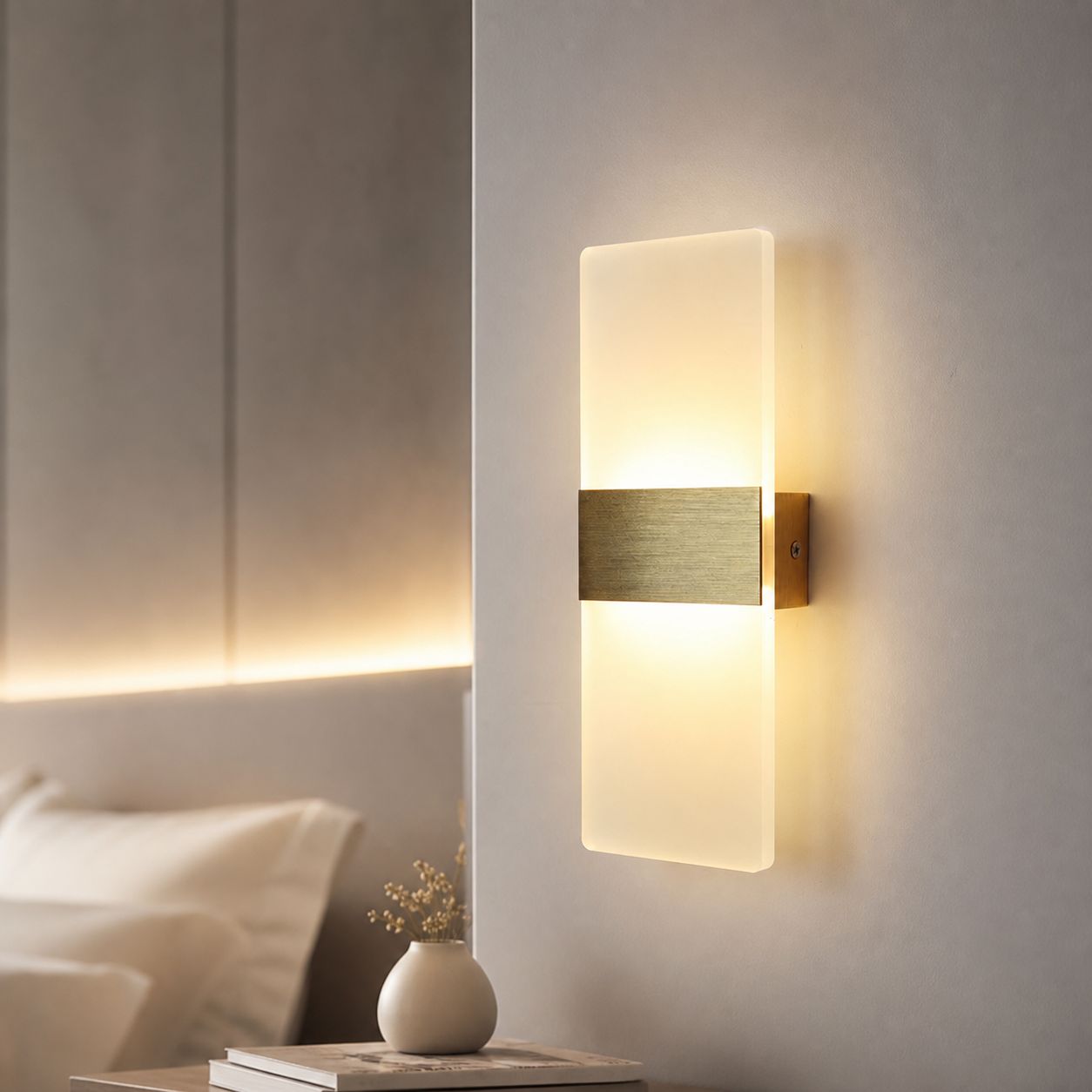 Designer-led-wandleuchte Aus Aluminium Und Acryl, 29 X 11 Cm, Weiches, Flimmerfreies Licht, Gebürstete Goldoberfläche