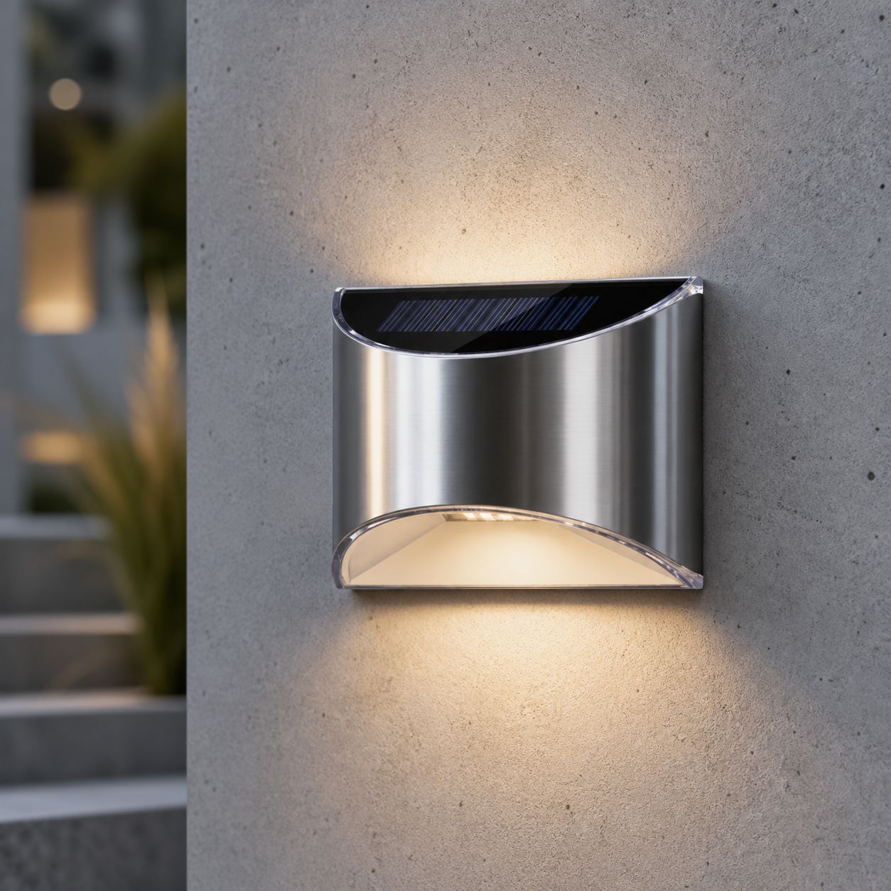 Solarbetriebene Led-außenwandleuchte Aus Edelstahl, Automatisches Warmweißes Licht, Wasserdicht, Kabellos Für Garten, Terrasse Und Treppe.