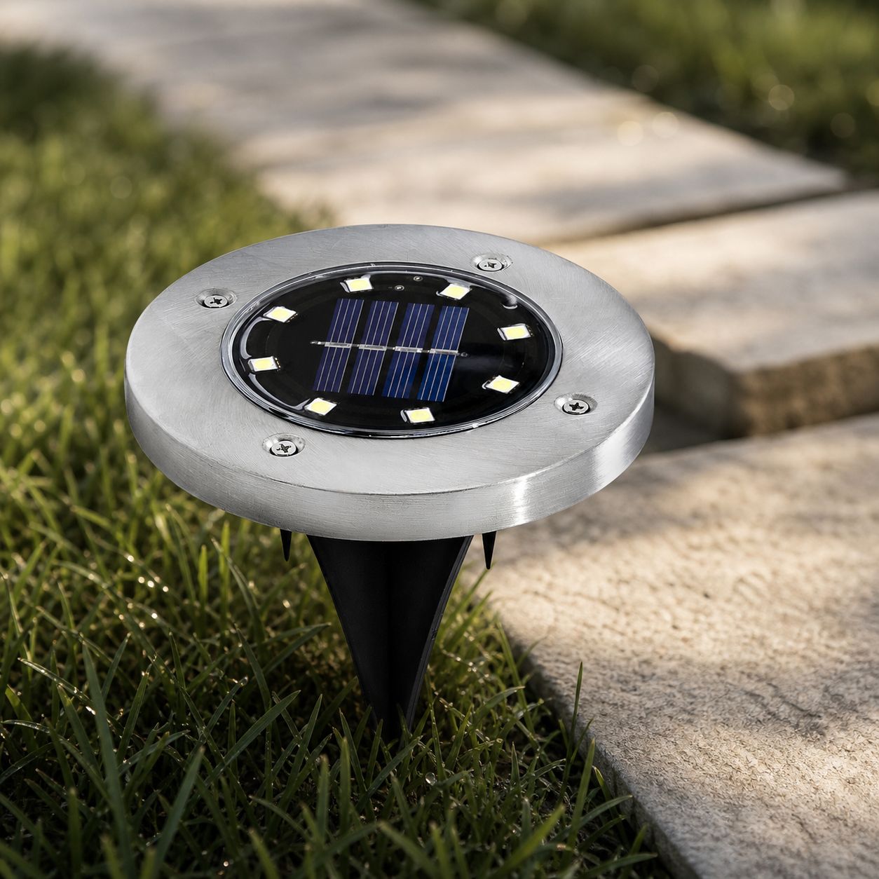 Set Mit 4 Edelstahl-solar-einbauleuchten, Ip65 Wasserdicht, Automatische Led-beleuchtung Für Garten Und Terrasse, Ø 11,5 Cm