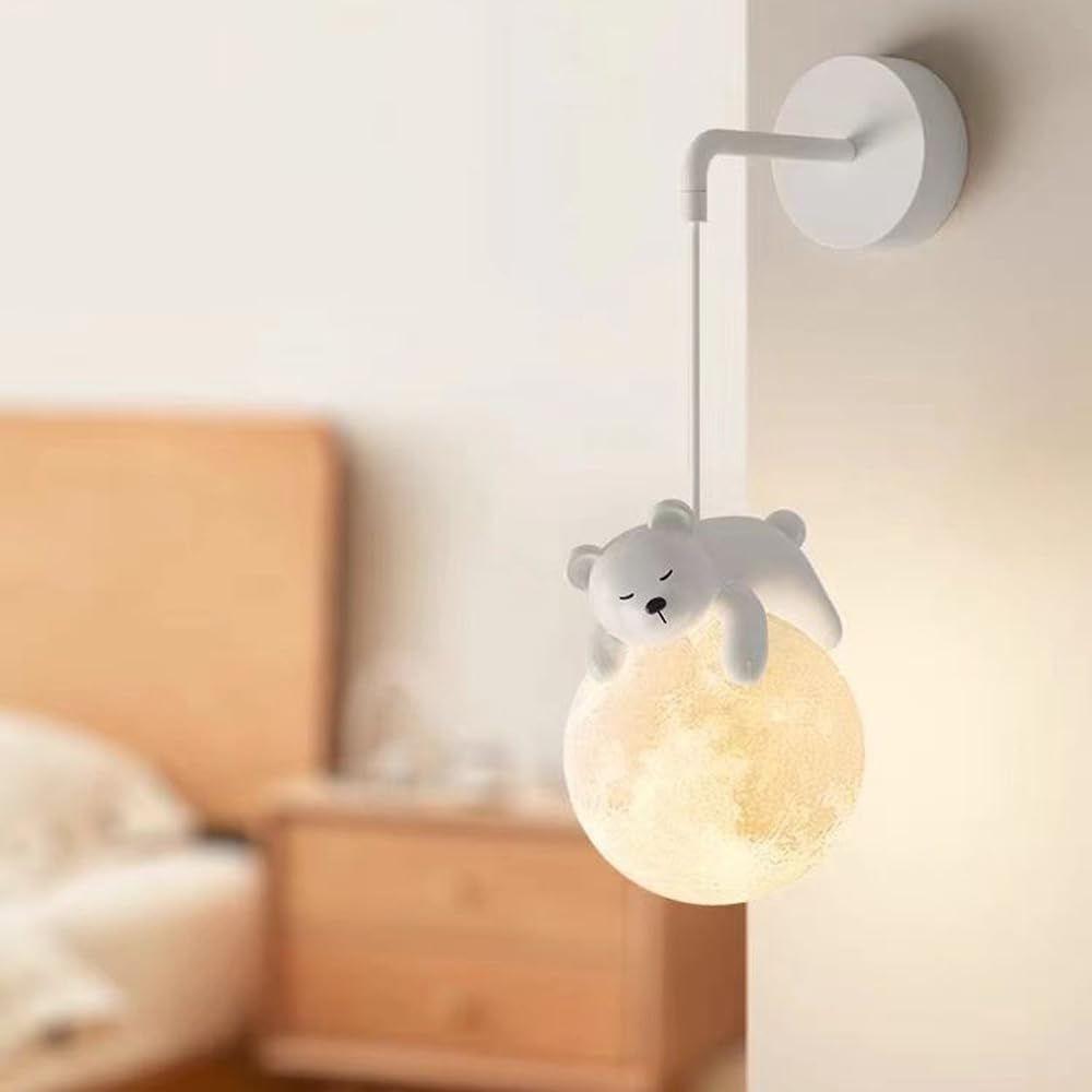 Verkabelte Wandleuchte (verstellbar) Fürs Kinderzimmer, Niedlicher Panda-cartoon, Dimmbarer Nachttisch Im Nordischen Stil.