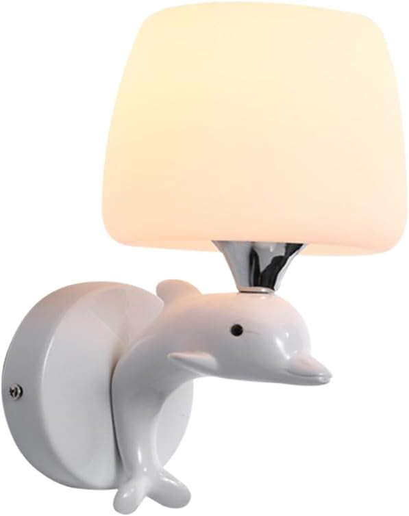 Wandleuchte Für Kinderzimmer, Weiße Metallwandleuchte Mit Glasschirm, Cartoon-delfin-design, E27-fassung.