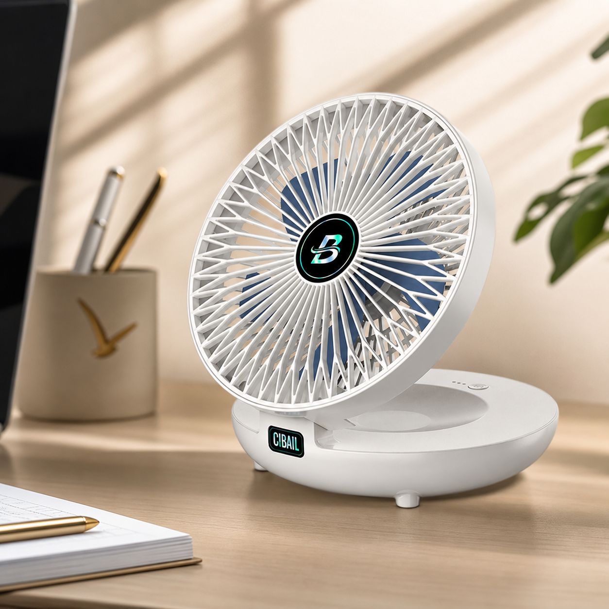 2-in-1 Faltbarer Tisch- Und Wandventilator, Usb-c-aufladbar, 3 Leise Geschwindigkeitsstufen, 5 Stunden Akkulaufzeit, Cremeweiß