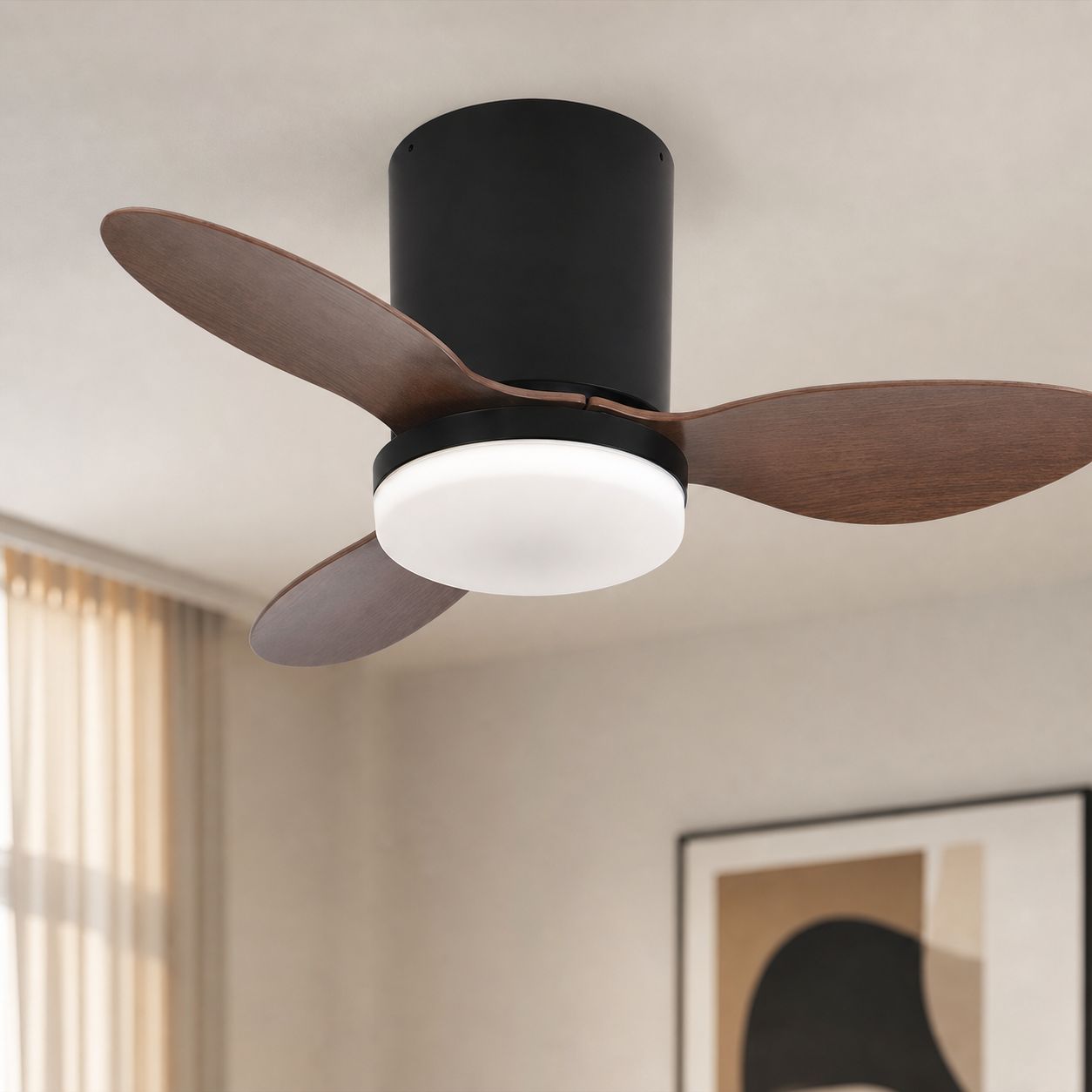 Unsichtbarer 25-zoll-deckenventilator, Kupfermotor, Led-dimmer, Fernbedienung Und App, 6 Geschwindigkeitsstufen, Reversibel, H20 Cm
