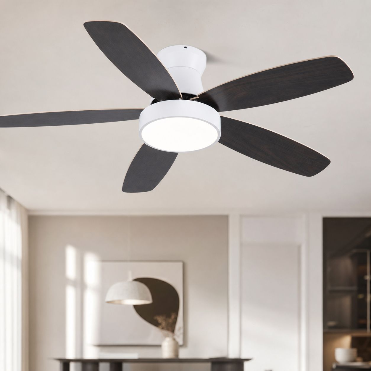 42-zoll-deckenventilator Mit Licht, Holzflügeln, Leisem Motor, 18-w-dreifarben-led, Fernbedienung, Reversibel