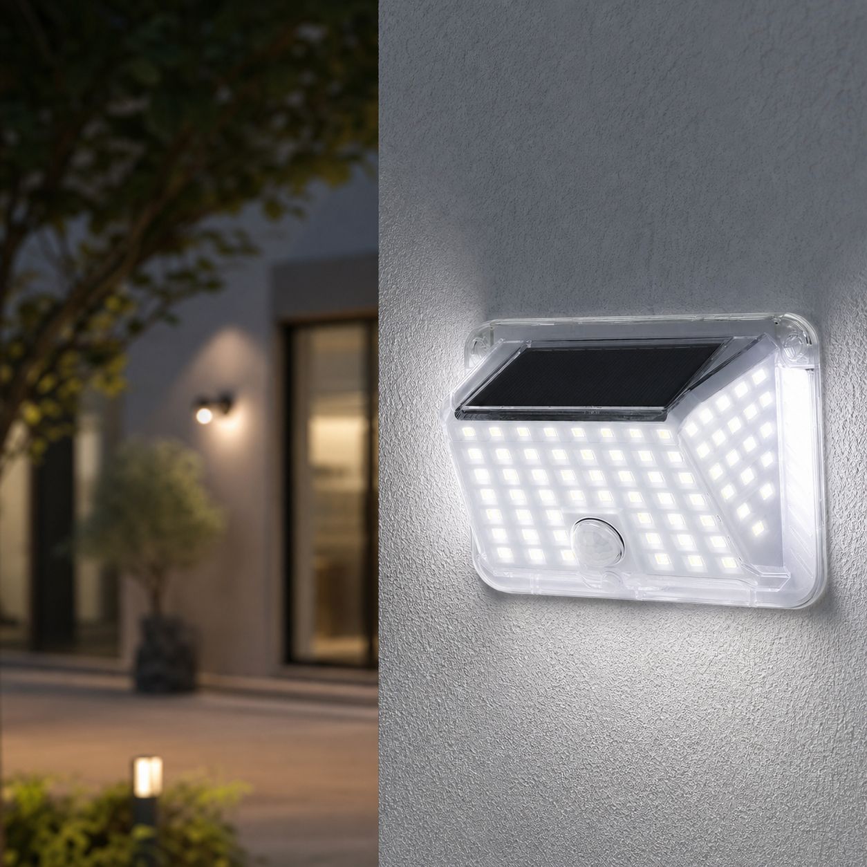 Vierseitige Solar-wandleuchte Mit Bewegungsmelder, Weiße Led-außenbeleuchtung, Wasserdicht (ip65), 7 Tage Akkulaufzeit, 13 X 10 Cm