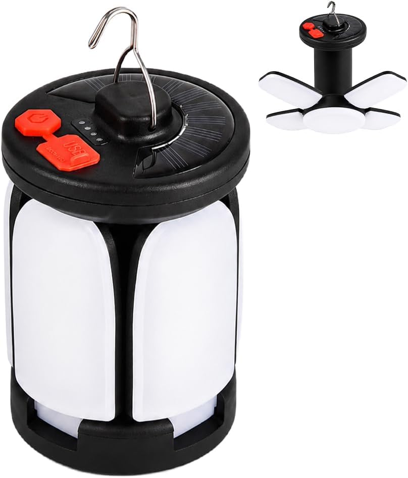 Wiederaufladbare Faltzeltlampe Mit Usb- Und Solaranschluss Und 6 Beleuchtungsmodi Für Camping, Angeln, Wandern Und Notfälle.