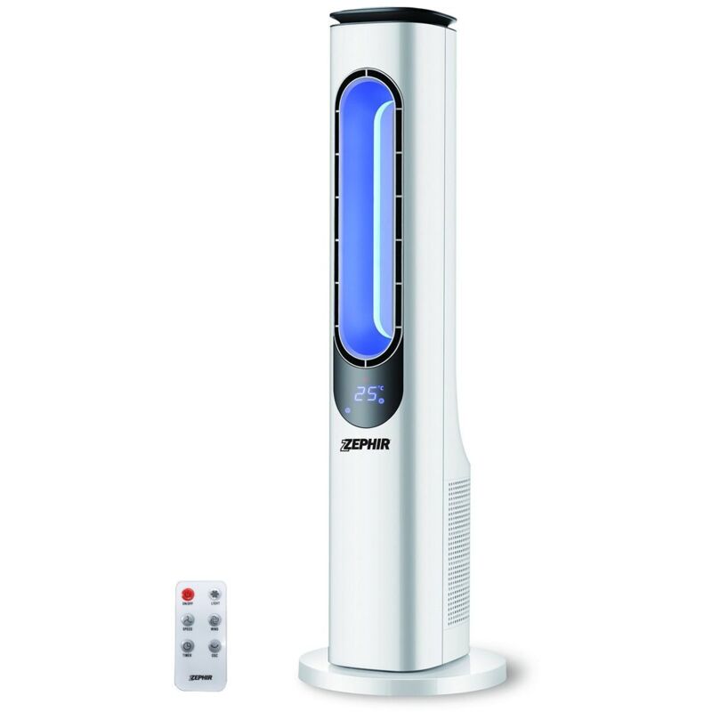Weißer, Blattloser Turmventilator Mit 3 Geschwindigkeitsstufen, 70°-oszillation, Fernbedienung, 15-stunden-timer, Led-anzeige Und Modernem Design.