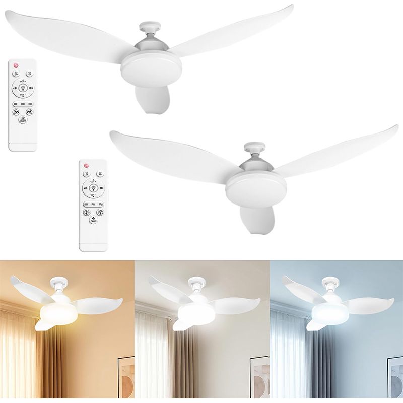 Beleuchteter Deckenventilator Mit 3 Blütenblattförmigen Flügeln – 91 Cm, Dreifarbige Led-beleuchtung (weiß/warmweiß/neutralweiß), Inklusive Fernbedienung, E27-fassung