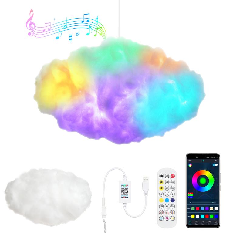 Dekorative Rgb-led-wolke 60 X 40 Cm, Stimmungsleuchte Aus Baumwolle Mit Fernbedienung Und App-steuerung, Musiksynchronisation, 8 M Kabel Und Usb-anschluss