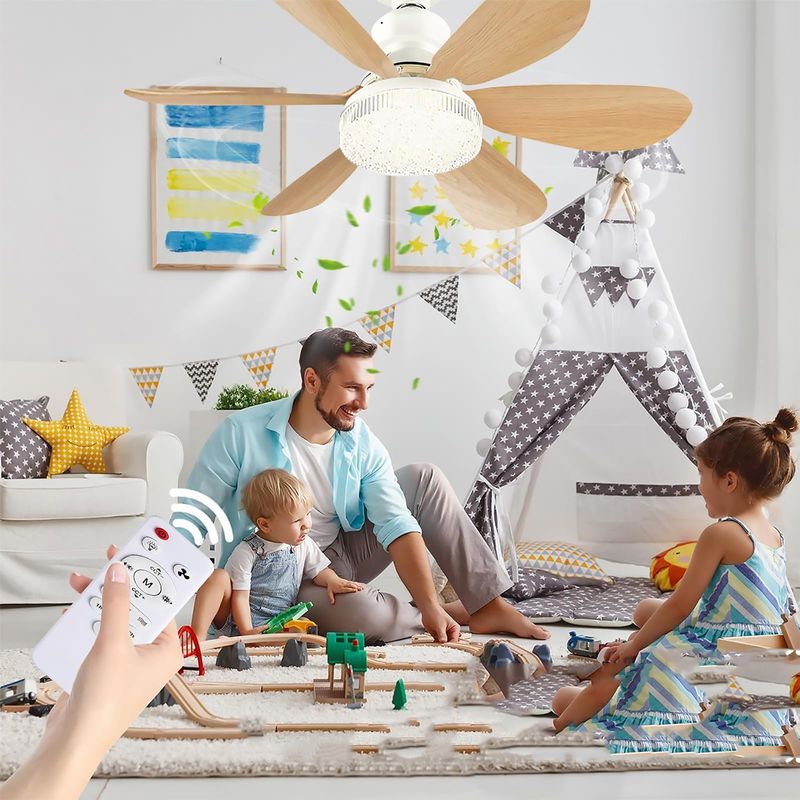 Verstellbarer Led-deckenventilator Mit 6 Holzflügeln, 3 Geschwindigkeitsstufen, 40 W, 52 Cm Durchmesser – Fürs Schlafzimmer