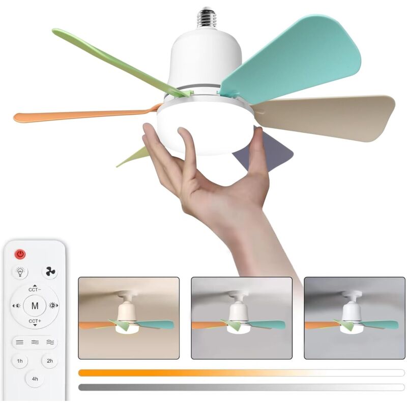 Deckenventilator Mit Dimmbarer Led-beleuchtung, 30 W, 6 Mehrfarbige Flügel, 3 Geschwindigkeitsstufen, E27-fassung – Ideal Für Schlaf-/wohnzimmer