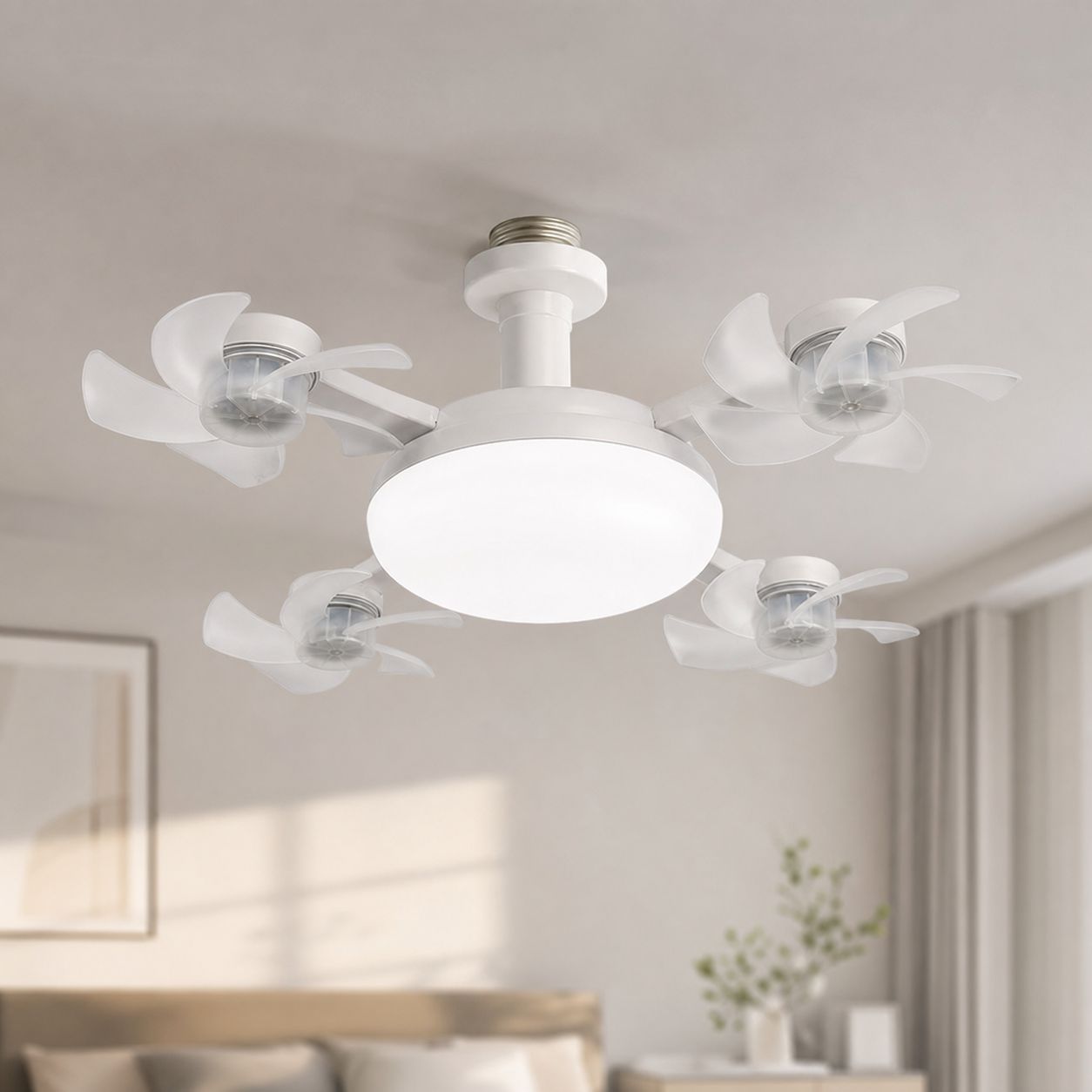 E27 Deckenventilator, 3-farbige Led-beleuchtung, Fernbedienung, Weißes Abs Ø50cm, Leiser Betrieb Mit Timer, Für Wohn-/schlafzimmer