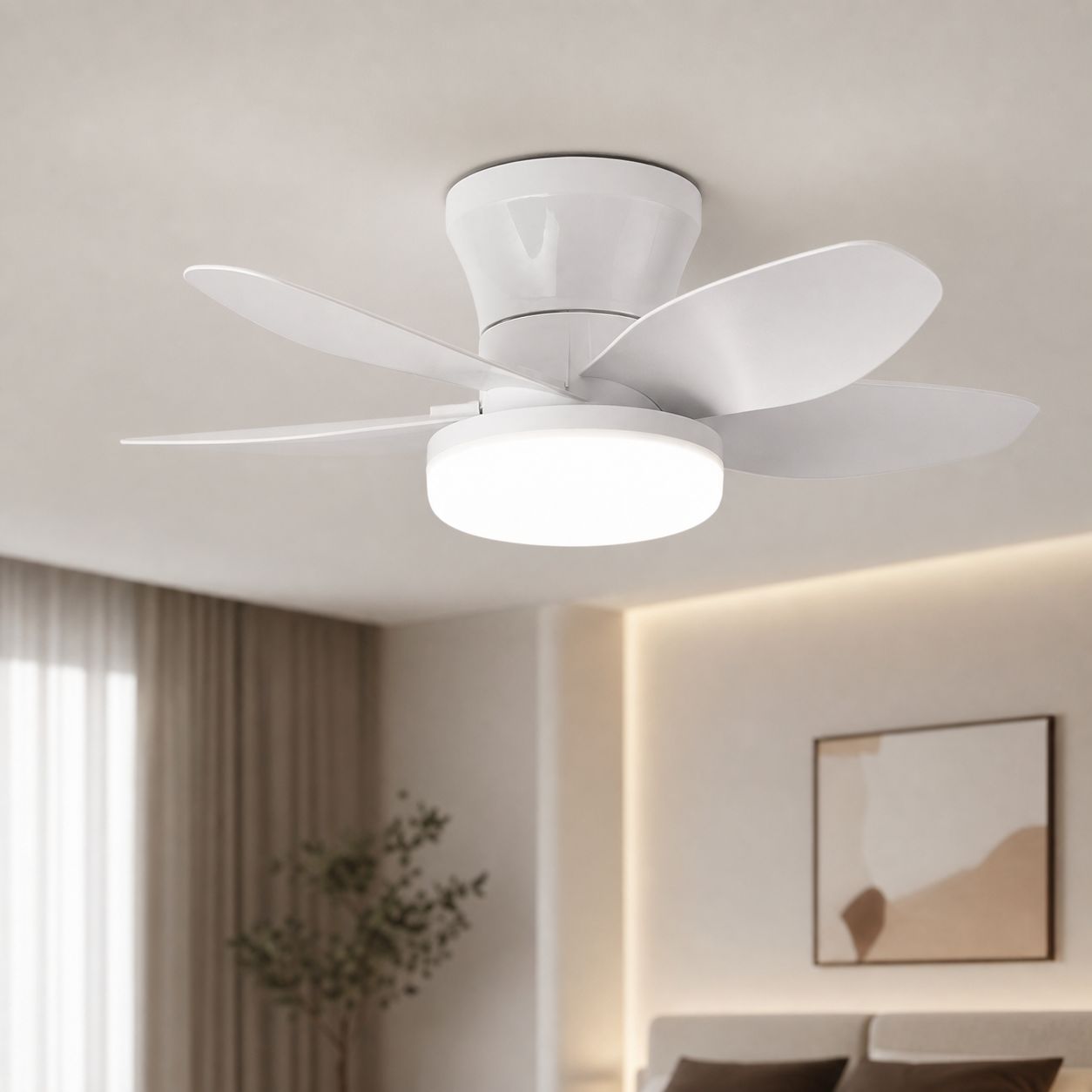 Deckenventilator Mit Led-beleuchtung, 65 Cm, Leiser Motor Mit Variabler Frequenz, 2,4-ghz-fernbedienung, 3 Farbtemperaturen, Weiß