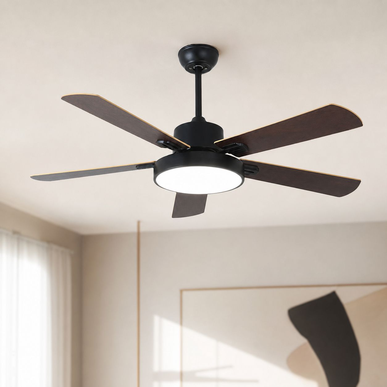 Deckenventilator Mit Licht, Nordisches Holzdesign, Leiser 6-stufiger Motor, Fernbedienung, Ø 106 Cm Für Das Wohnzimmer