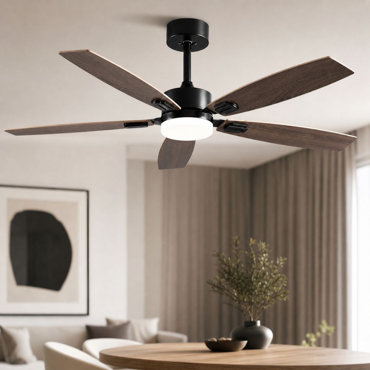 42-zoll-deckenventilator Mit Led-beleuchtung, Leisem Motor, Holzflügeln, Fernbedienung, Verstellbar Von 38 Bis 45 Cm, Nordisches Design