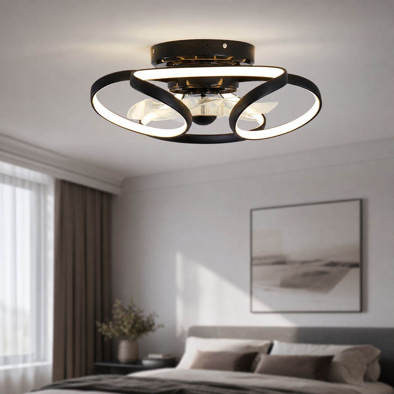 Unsichtbarer Deckenventilator Mit Led-beleuchtung, Leisem Kupfermotor, Fernbedienung, 6 Geschwindigkeitsstufen, Timer, 50 Cm Durchmesser