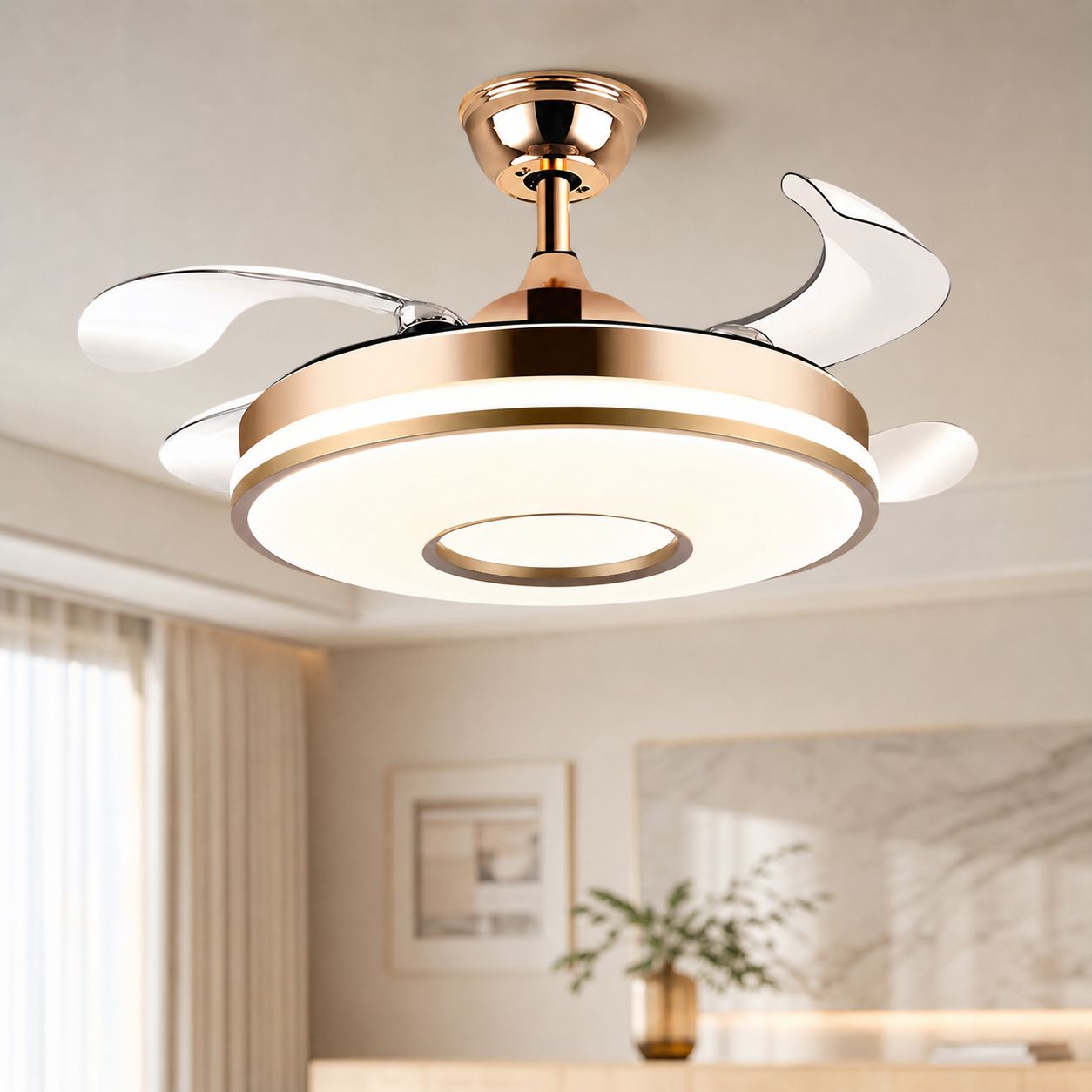 Deckenventilator Mit Led-beleuchtung, 108 Cm, Leiser Kupfermotor, Fernbedienung, Dimmbar, 6 Geschwindigkeitsstufen, Ideal Für Wohnzimmer