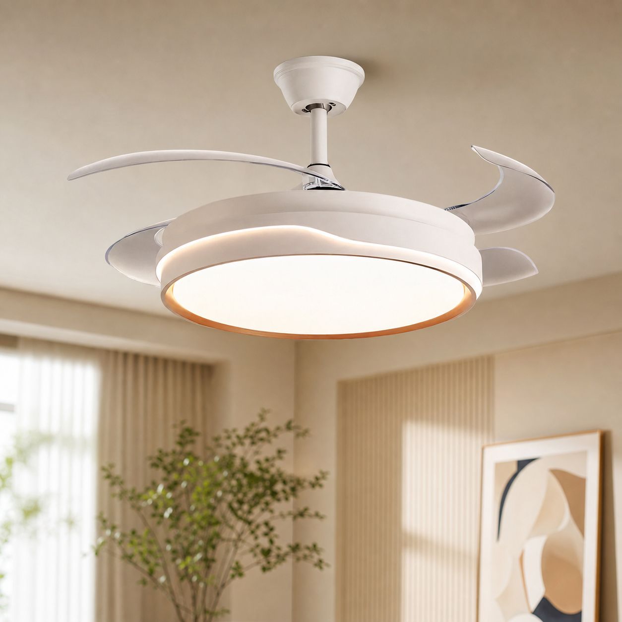 42-zoll-deckenventilator Mit Led-beleuchtung, Leisem Kupfermotor, Fernbedienung, Dimmbar, Abs-flügeln, 108 Cm Durchmesser