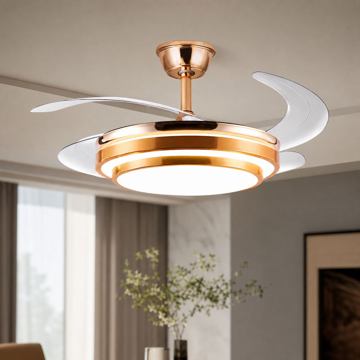 Deckenventilator Mit Led-beleuchtung, 108 Cm, Leiser Kupfermotor, Fernbedienung, Dimmer Und Farbauswahl, Ideal Für Das Wohnzimmer