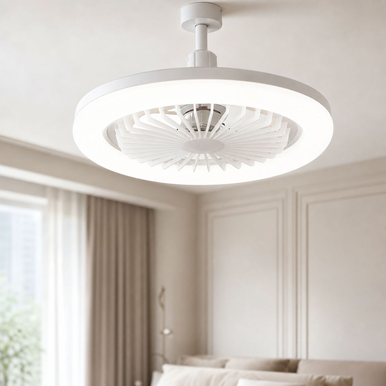 E27 Led-deckenventilator, 30–45 W, Fernbedienung, Leise (30 Db), 3 Geschwindigkeitsstufen, 3-farbiges Licht, 90° Verstellbar, Ø 26 Cm