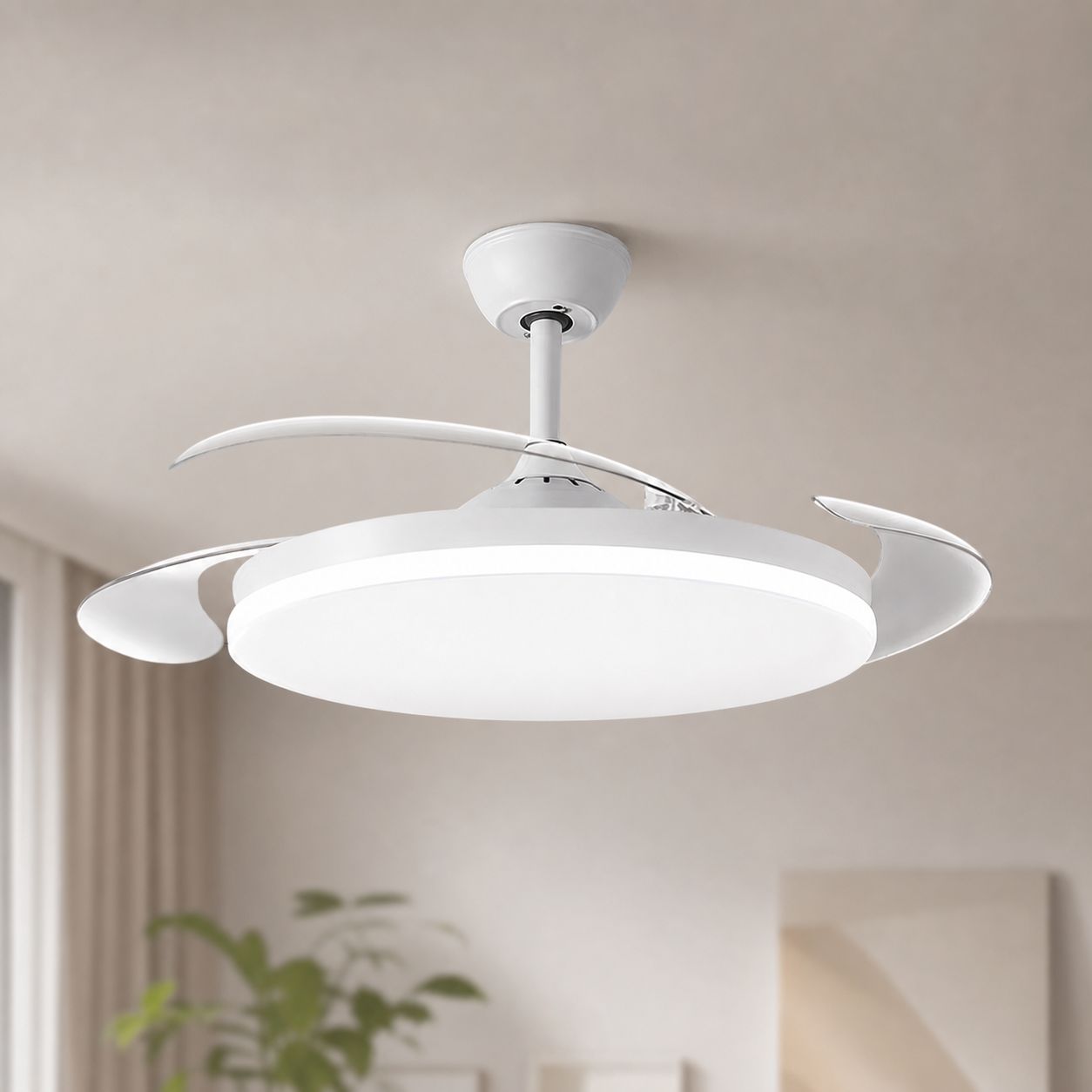 Deckenventilator Mit Led-beleuchtung, 72 W, 108 Cm, Leiser Kupfermotor, Fernbedienung, Dimmer Und Farbauswahl, Weiß