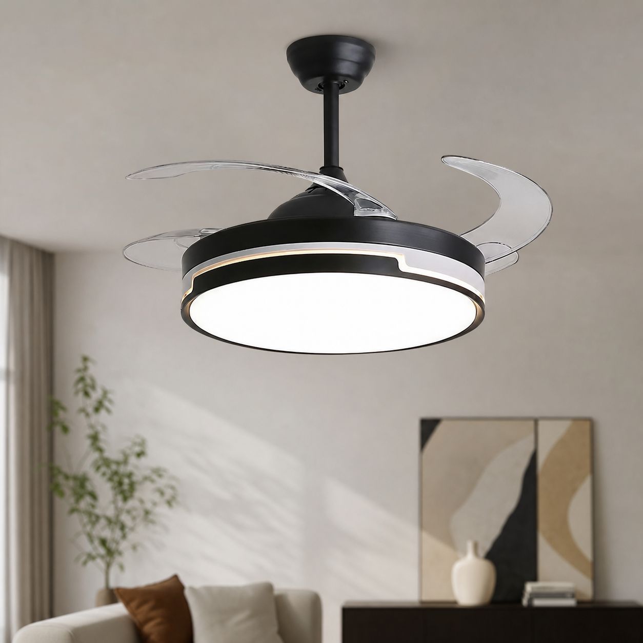 102 Cm Deckenventilator Mit Led-beleuchtung, Leisem Kupfermotor, Fernbedienung, Dimmerschalter Und Farbsteuerung, Ideal Für Das Wohnzimmer