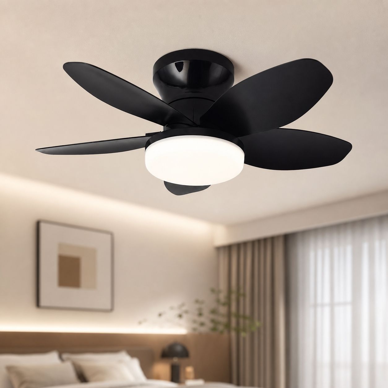 Deckenventilator Mit Licht, 65 Cm, Abs-flügel, Leiser Motor Mit 6 Geschwindigkeitsstufen, 2,4-ghz-fernbedienung, Dreifarbige Led-beleuchtung