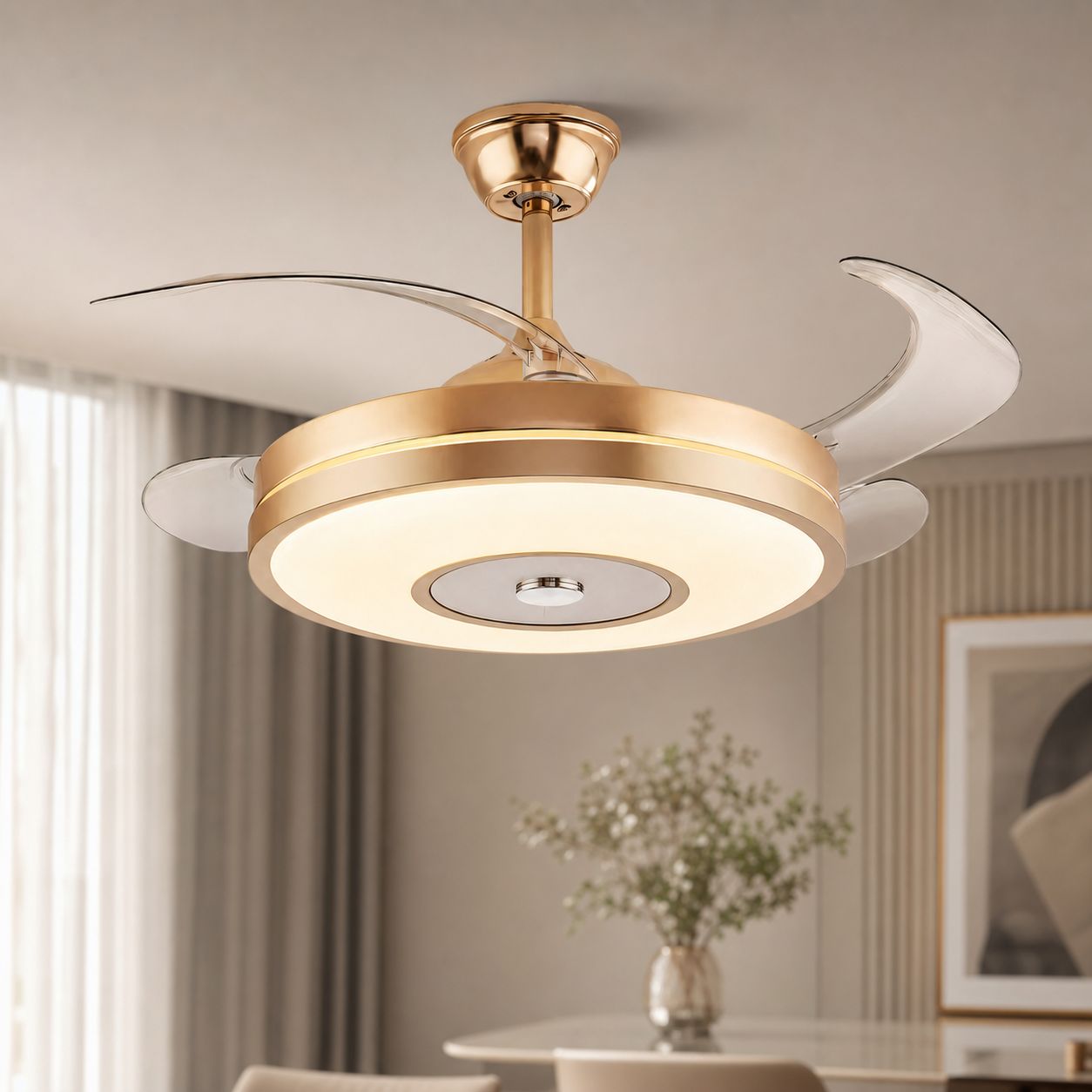 108 Cm Deckenventilator Mit Led-beleuchtung, Leisem Kupfermotor, Fernbedienung, Dimmer Und Farbauswahl, Ideal Für Das Wohnzimmer
