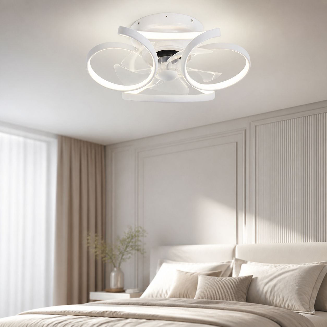 Unsichtbarer Deckenventilator Mit Led-beleuchtung, Leisem Kupfermotor, Fernbedienung, 3 Farben, Dimmbar, Ø 50 Cm Für 8–15 M²