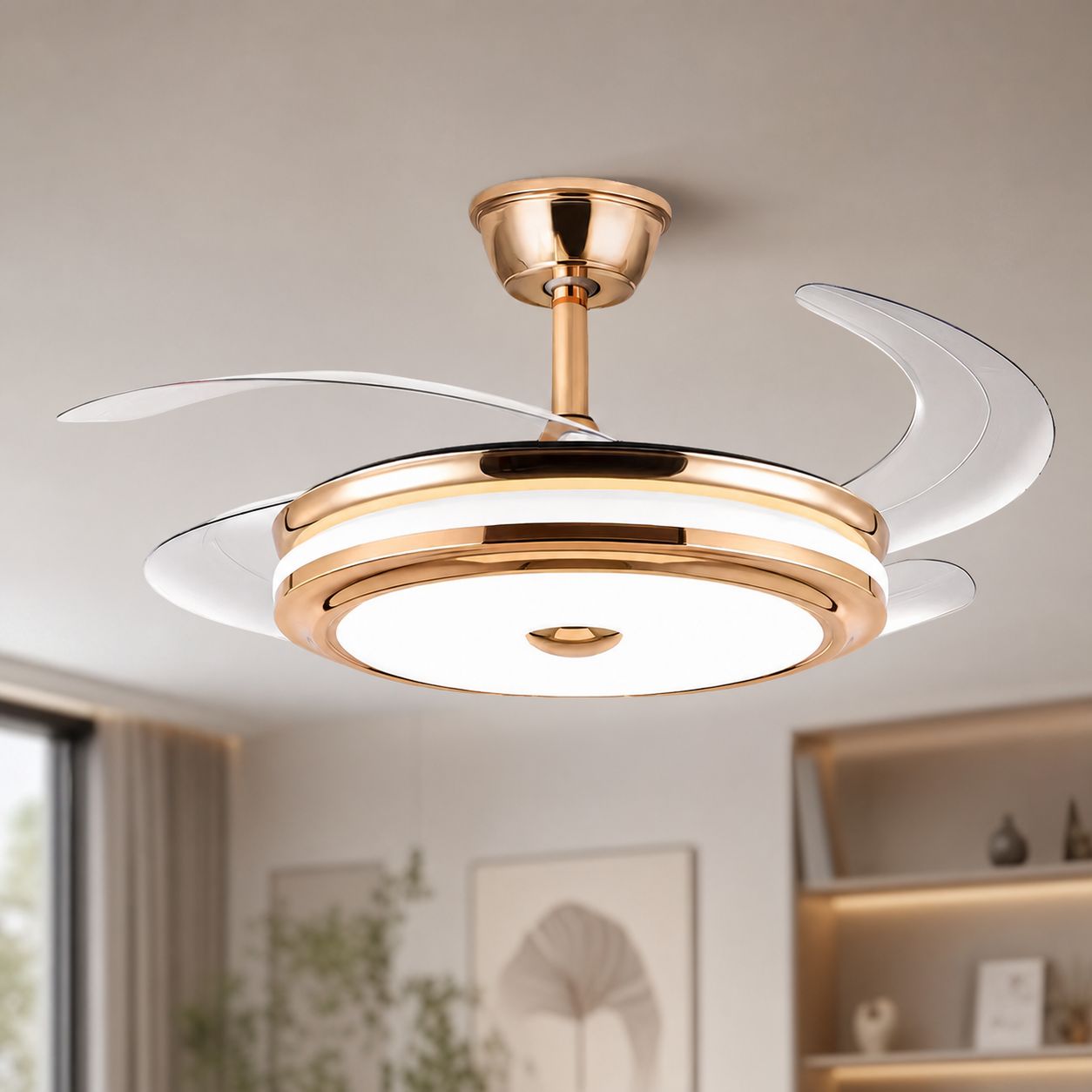 Deckenventilator Mit Led-beleuchtung, 72 W, 108 Cm, Leiser Kupfermotor, Fernbedienung, Dimmer, Weiß