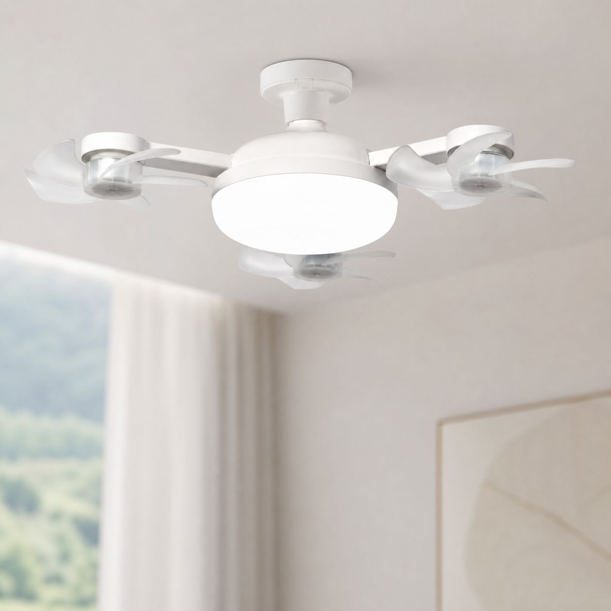Faltbarer Deckenventilator E27, 3-farbige Led-beleuchtung, Fernbedienung, Leiser Betrieb, Ø45 Cm Für Wohn-/schlafzimmer