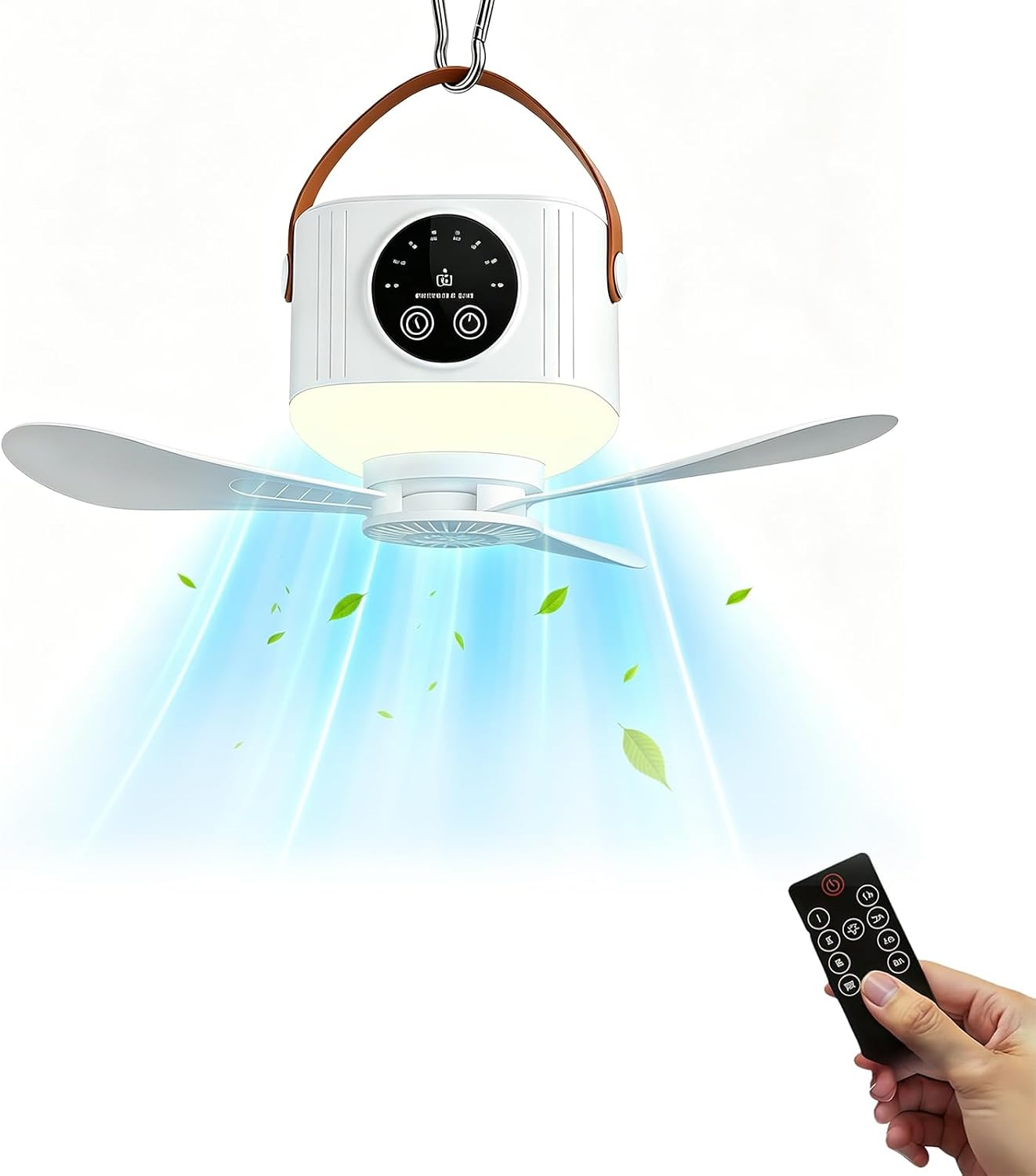 Tragbarer Campingventilator Mit Led-licht, 7200-mah-usb-deckenventilator Mit Fernbedienung Und Led-timer
