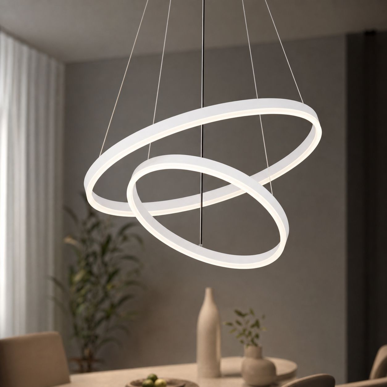 Moderne Led-doppelring-pendelleuchte Aus Aluminium Und Acryl, Ø 40 + 60 Cm, 88 W, Elegantes Design Für Ess- Und Wohnzimmer