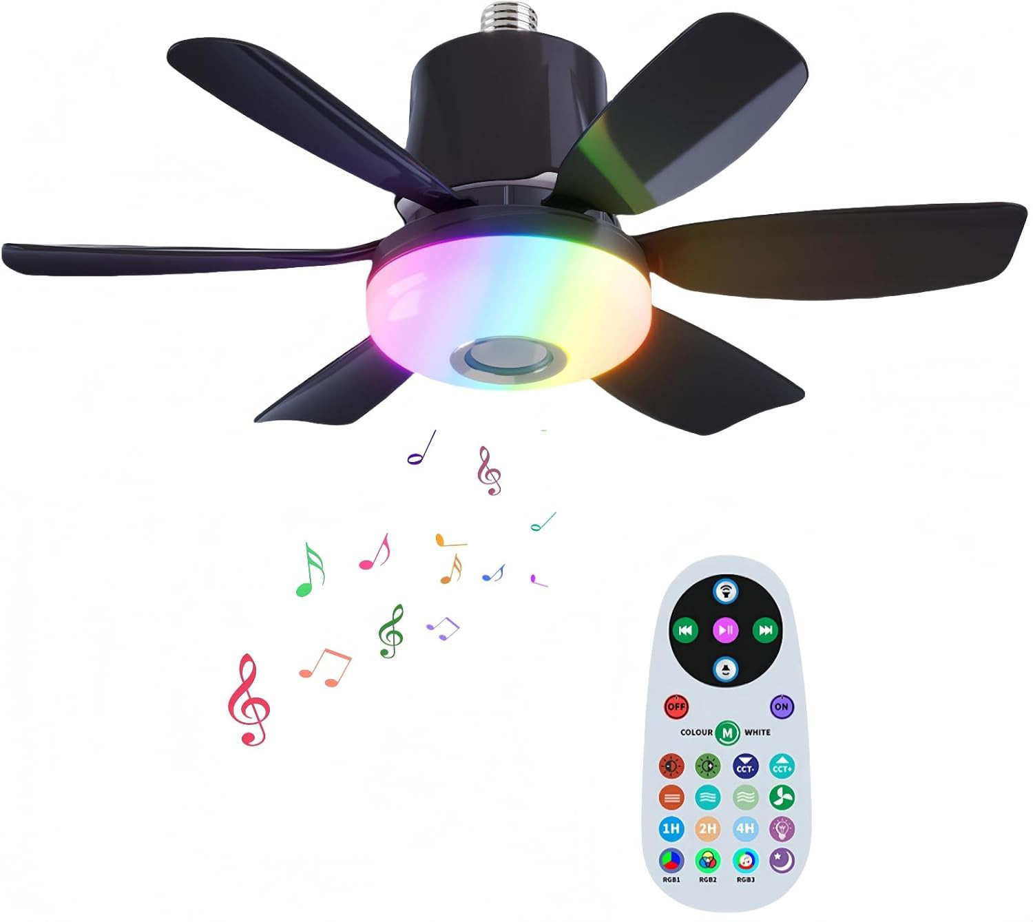 E27 Led-deckenventilator, 3-farbiges, Dimmbares Licht Mit Fernbedienung, 3 Geschwindigkeitsstufen, Timer, Ø 26 Cm, Ideal Für Schlaf- Und Wohnzimmer