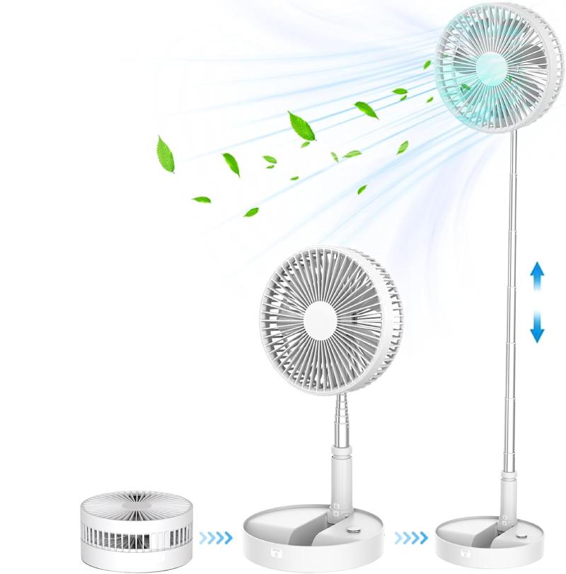 Faltbarer Und Teleskopierbarer Ventilator (97 Cm), 4 Geschwindigkeitsstufen, Usb-c-ladeanschluss, Kompaktes Gewicht (810 G), Weiß – Ideal Für Büro Und Reisen