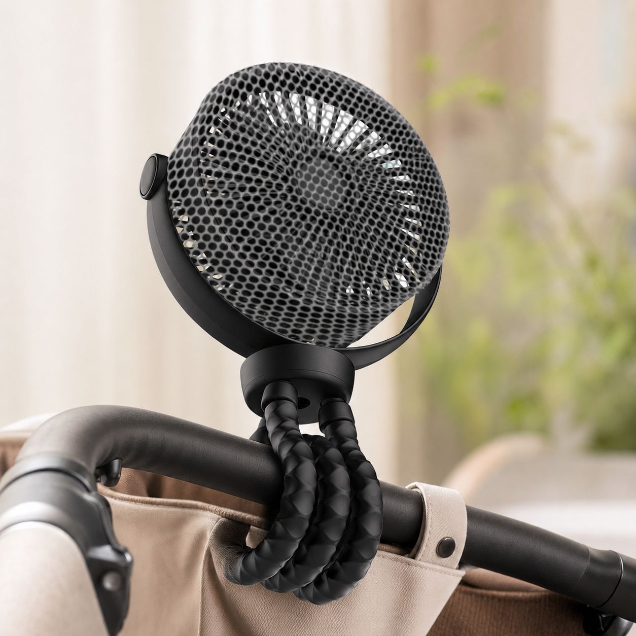 Wiederaufladbarer Usb-ventilator In Oktopusform (3600 Mah), Flexible Halterung Für Kinderwagen Und Schreibtisch, 8-mm-sicherheitsgitter, Schwarz