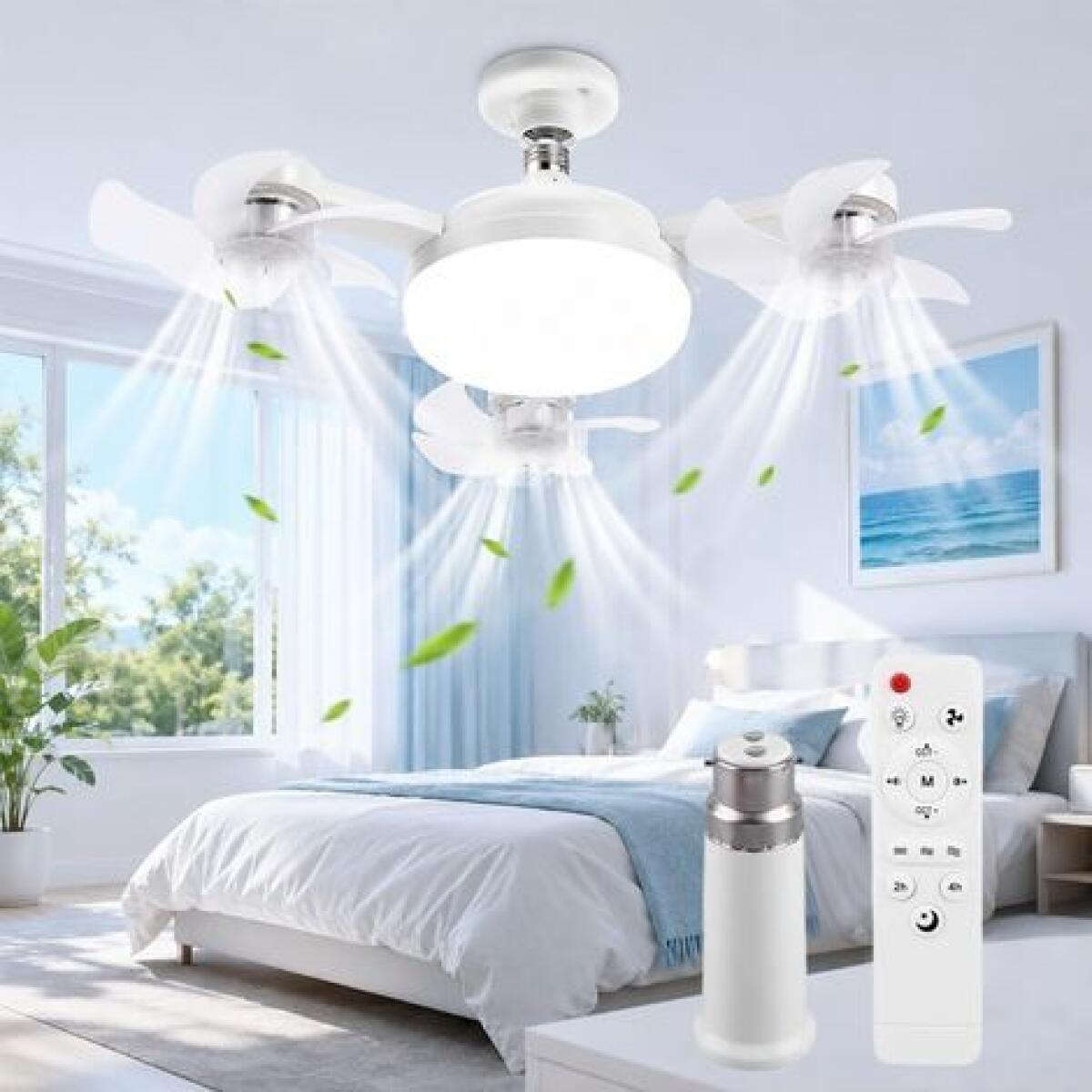 Dreiflügeliger E27-deckenventilator Mit 50 W Leistung, Fernbedienung Und Timer, Unterstützt 3 Geschwindigkeitsstufen Und 3 Einstellbare Farbtemperaturen.