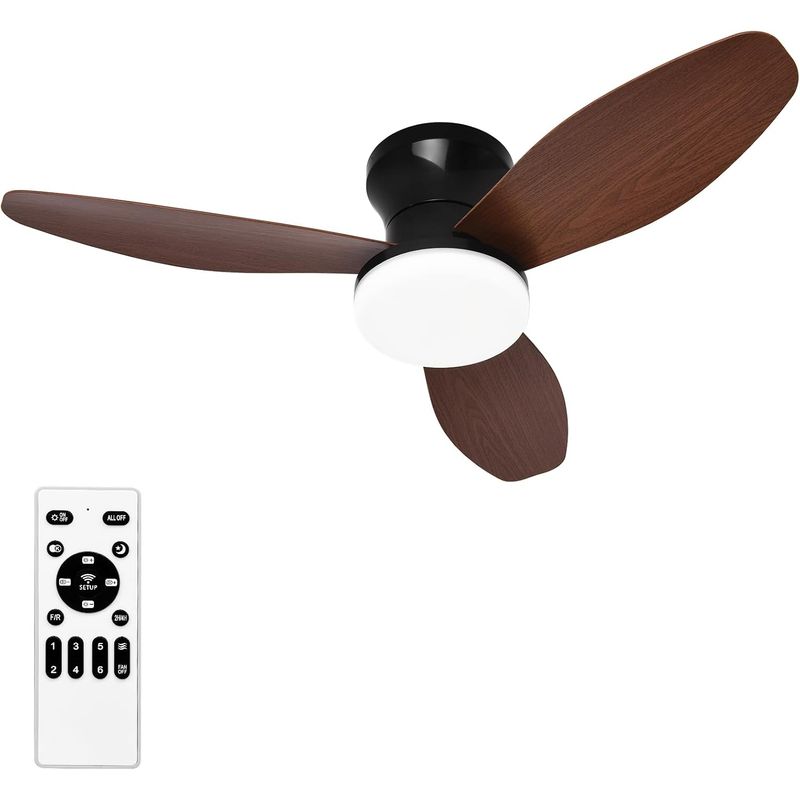88 Cm Deckenventilator Aus Braunem Holz Mit Dimmbarer Led-beleuchtung, Fernbedienung, 6 Geschwindigkeitsstufen Und Umgekehrter Drehrichtung – Wohnzimmer/schlafzimmer
