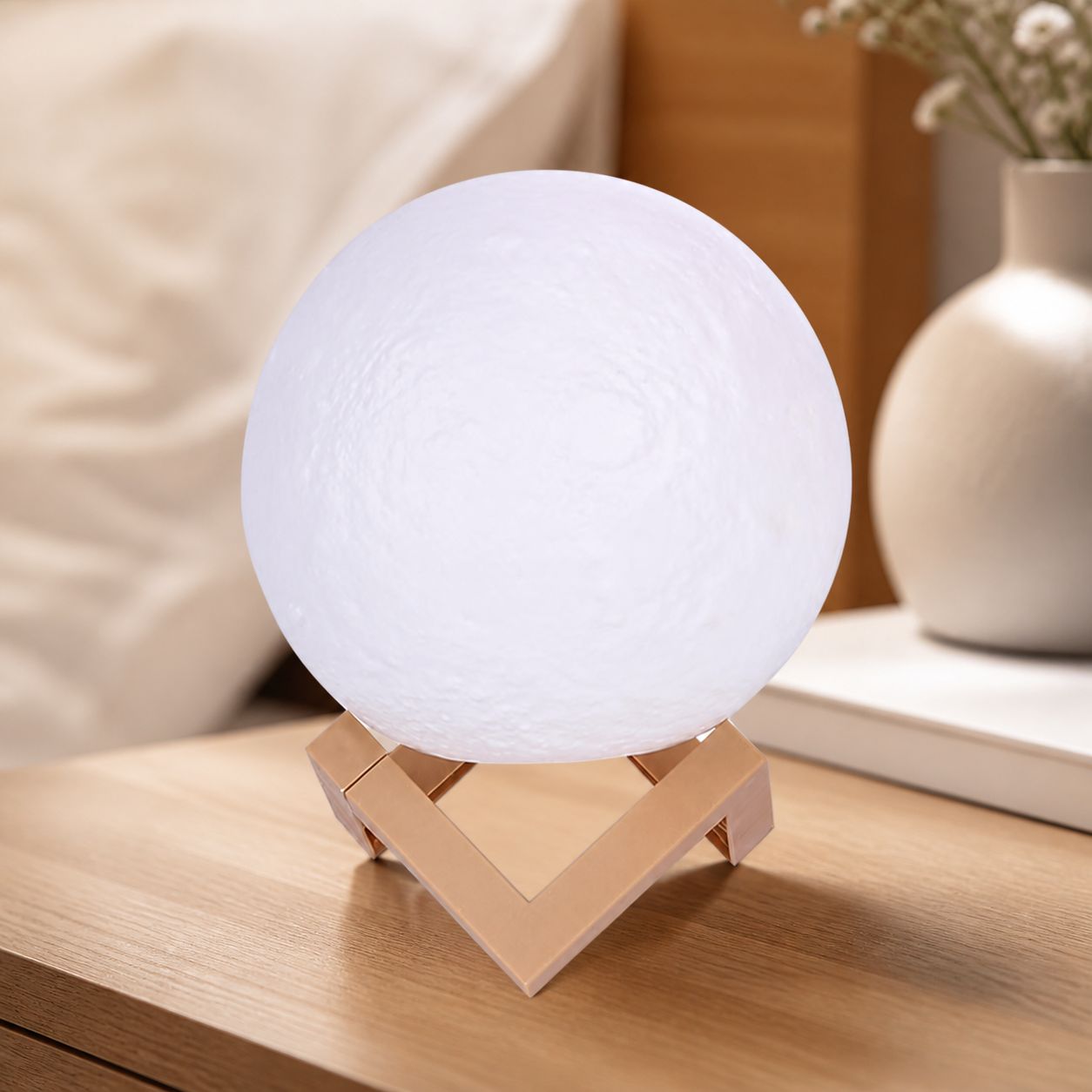 Led-mondlampe, Dekoratives Nachtlicht, Weißes Pvc, 60–200 Mm, Abs-sockel, Batteriebetrieben, Kreatives Planeten-design Für Schlafzimmer Oder Büro