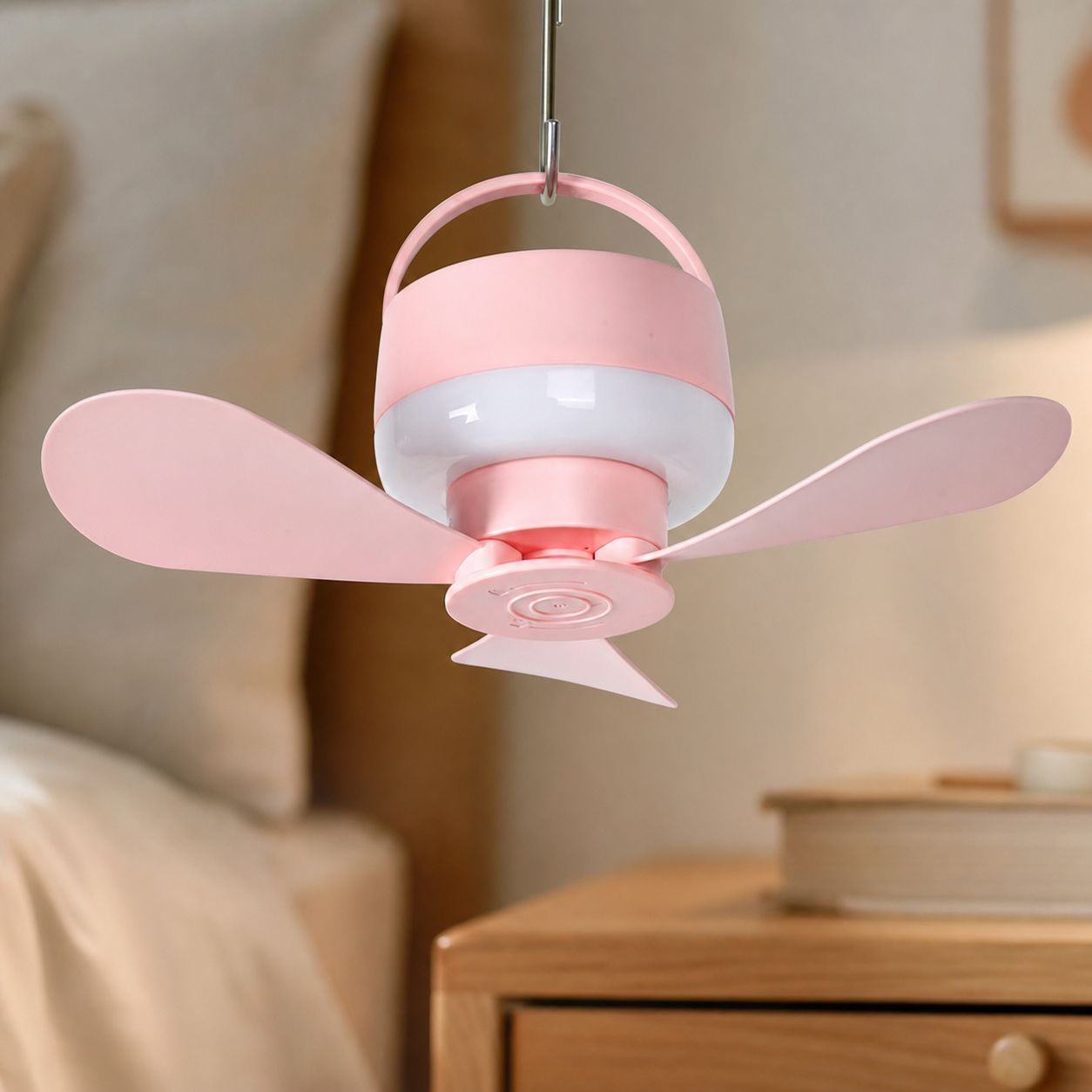 Wiederaufladbarer Usb-hängeventilator Mit Fernbedienung, 5 Geschwindigkeitsstufen, 3-stufigem Led-licht, Leisem Betrieb, 25 Cm Durchmesser, Ideal Für Studentenwohnheime