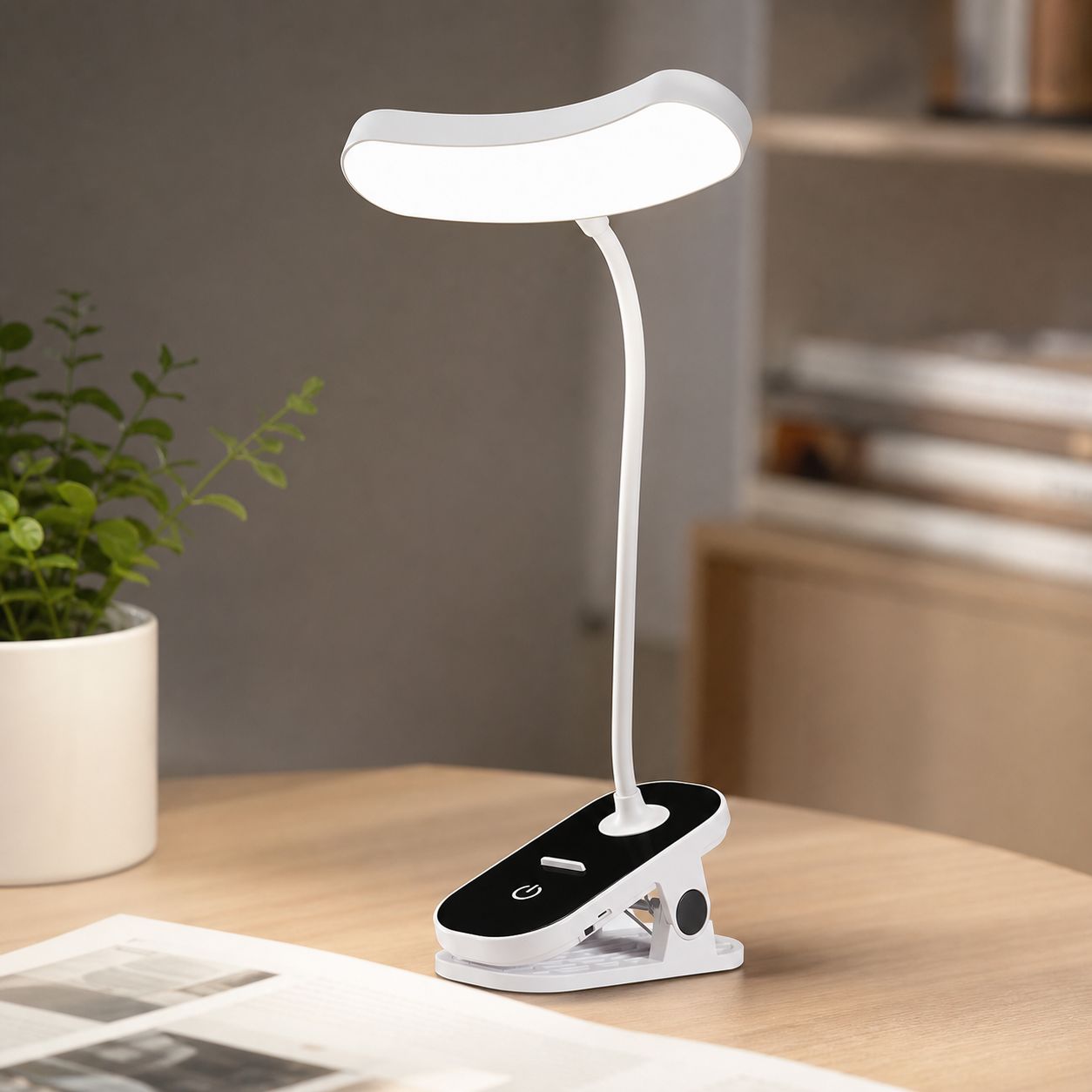 Led-klemmleselampe, 3 Leuchtmodi, Dimmer, 360° Flexibler Silikonhals, Usb-c-ladeanschluss, Weiß