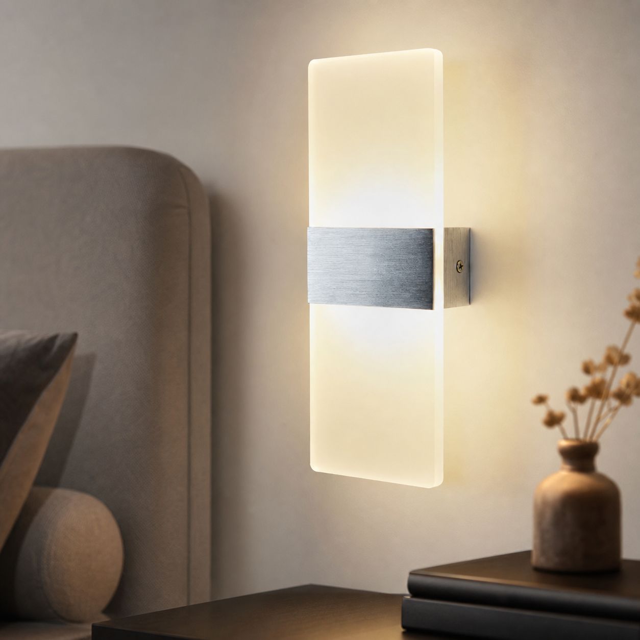 Moderne 6-w-led-wandleuchte Aus Aluminium Und Acryl, Sanftes Dreifarbiges Licht, 27 X 10 Cm, Für Schlafzimmer, Wohnzimmer, Flur