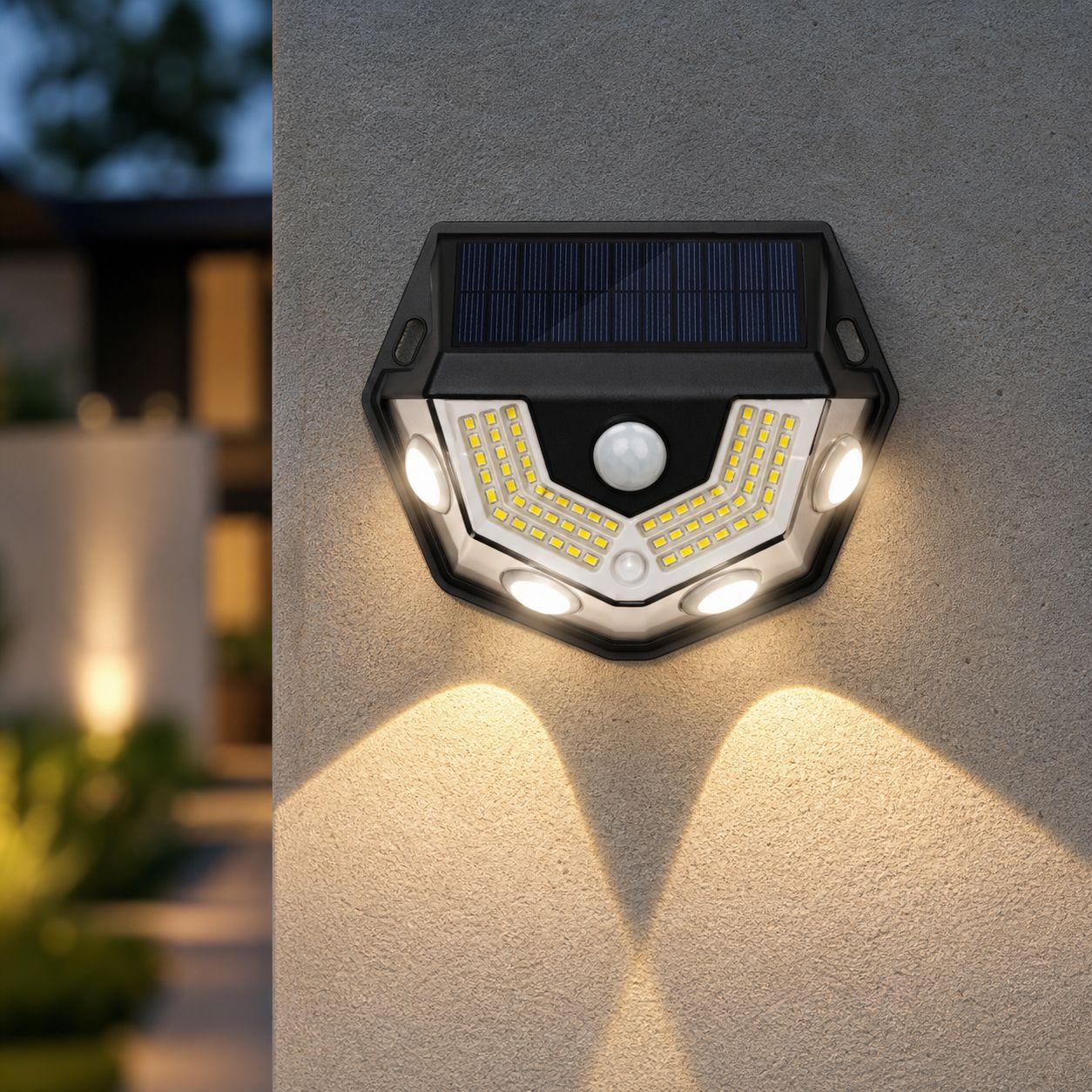 Außenwand-led-solarleuchte Mit 58 Leds, Ir-bewegungsmelder, Ip64-temperatur, Zweifarbig Weiß/weiß, Ohne Filter Für Den Terrassengarten