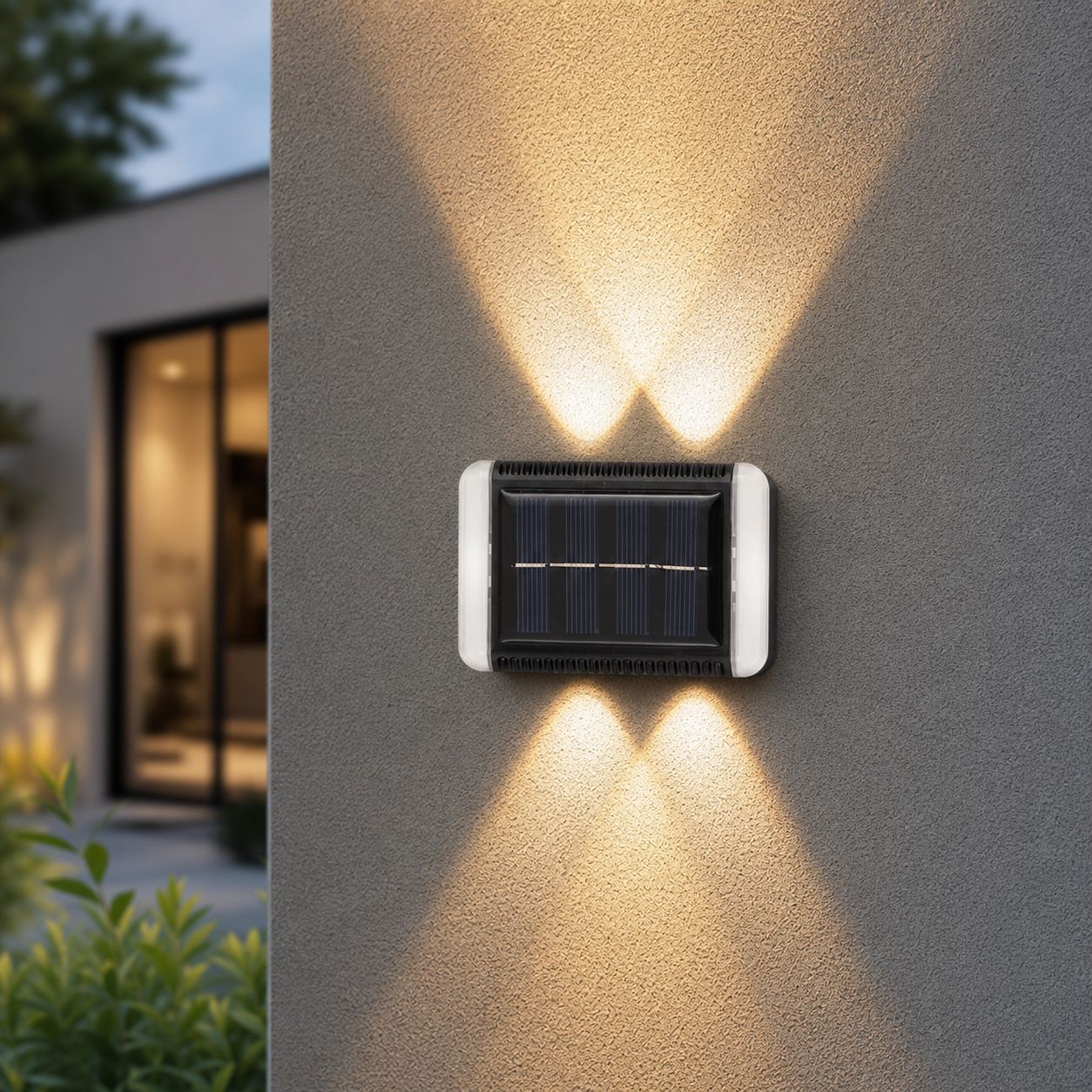 Solar-wandleuchte Für Den Außenbereich Mit Zwei Lichtstrahlen, Wasserdicht (ip65), Led-wandleuchte Mit Dämmerungssensor, Kabellose Installation, 93 X 62 Mm