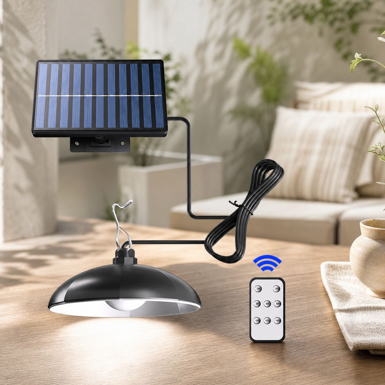 Led-solarleuchte Für Den Innen- Und Außenbereich, Ip44 Wasserdicht, Fernbedienung Und Dämmerungssensor, Geteiltes Design Mit Haken, Weiß/warmweiß