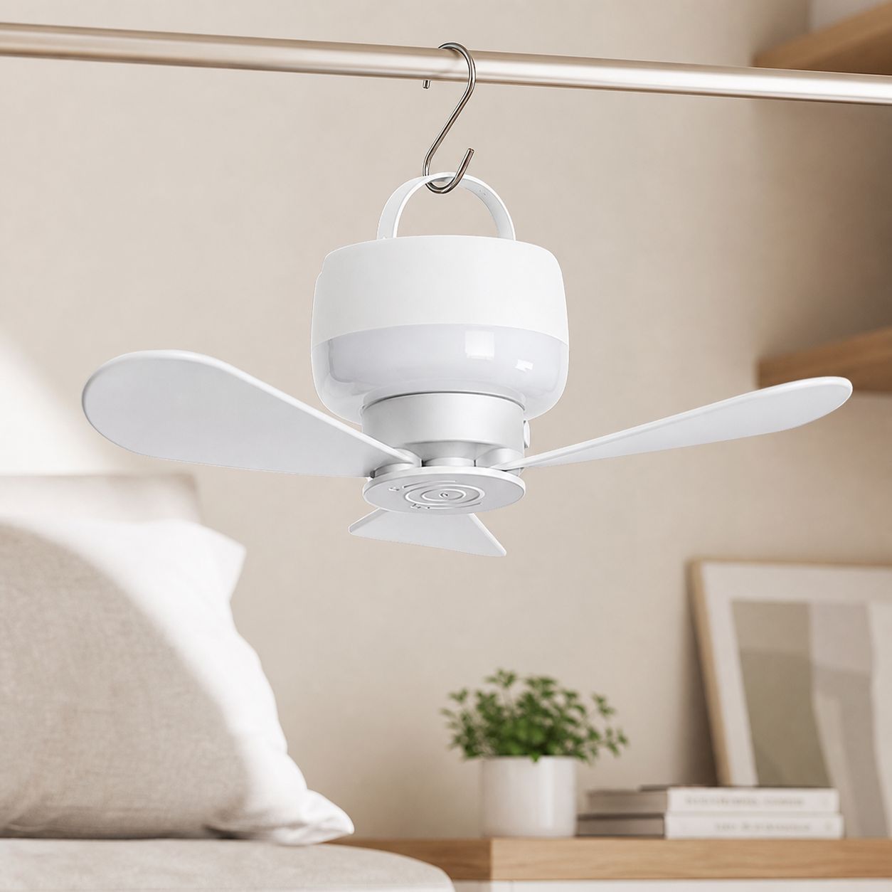 Wiederaufladbarer Hängeventilator Mit Licht, Fernbedienung, 5 Geschwindigkeitsstufen, 3 Helligkeitsstufen, Usb-c-anschluss, Leise, Ø 25 Cm, Ideal Fürs Schlafzimmer