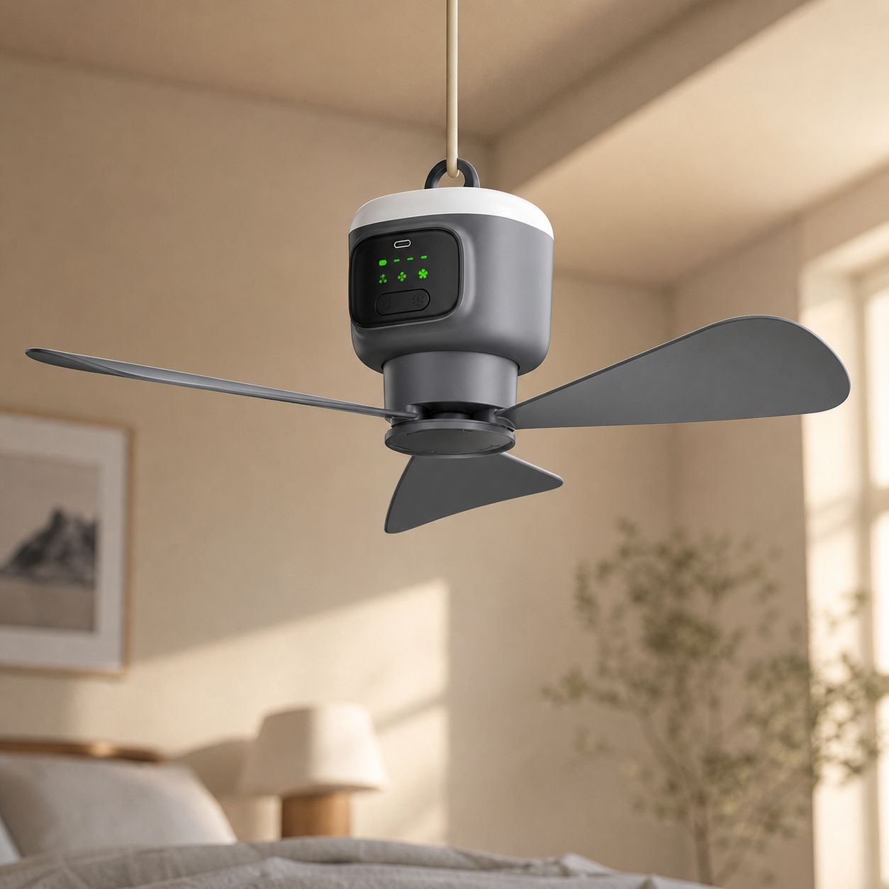 450-mm-deckenventilator Mit Usb-anschluss, Fernbedienung, Timer, Nachtlicht, Leisem Betrieb, Abnehmbaren Flügeln Und 12000-mah-akku.